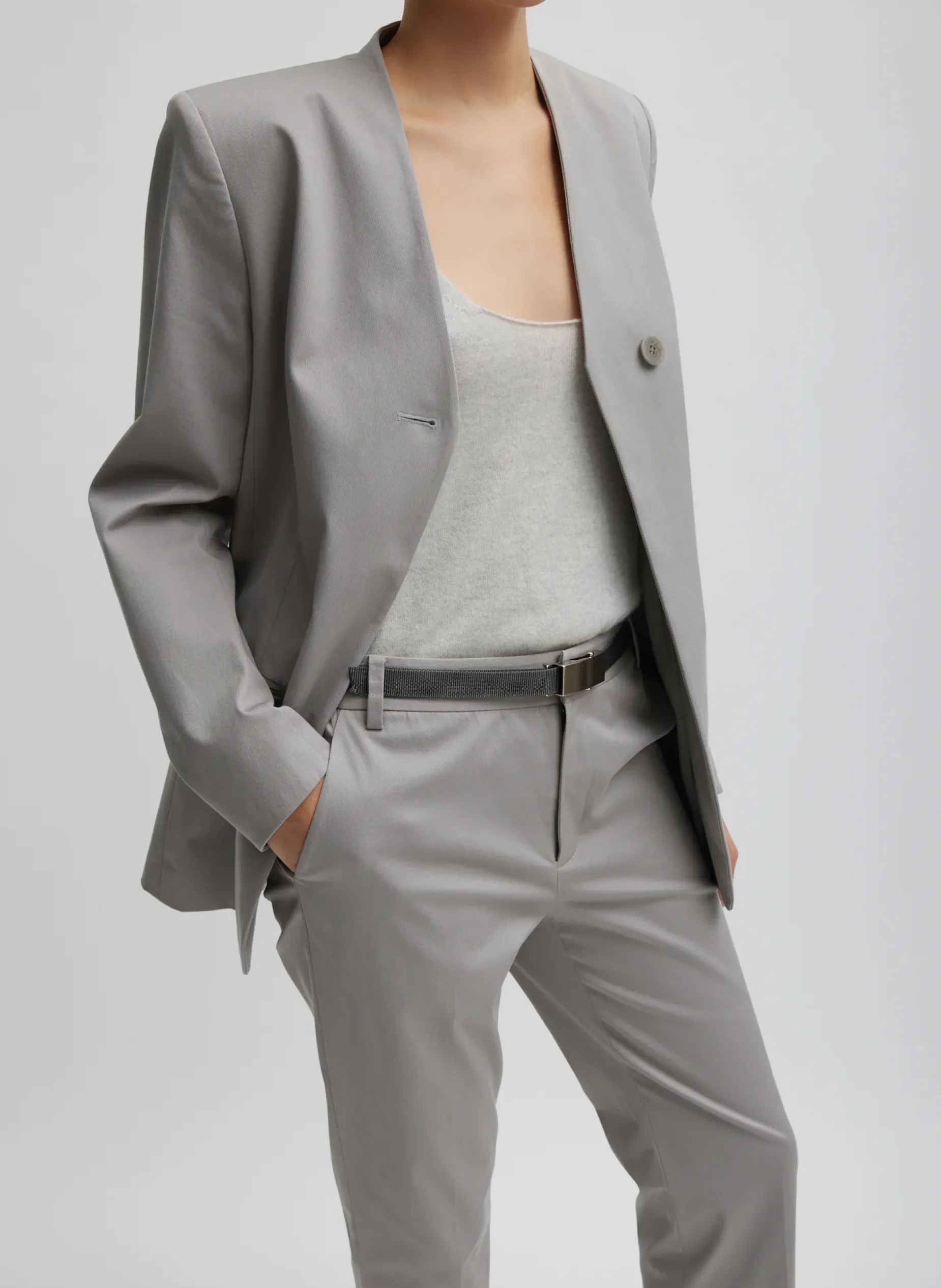 Suits|Jackets & Outerwear>Tibi Oliver Cotton Stretch Tricotine Sculpted Blazer Grey Moon