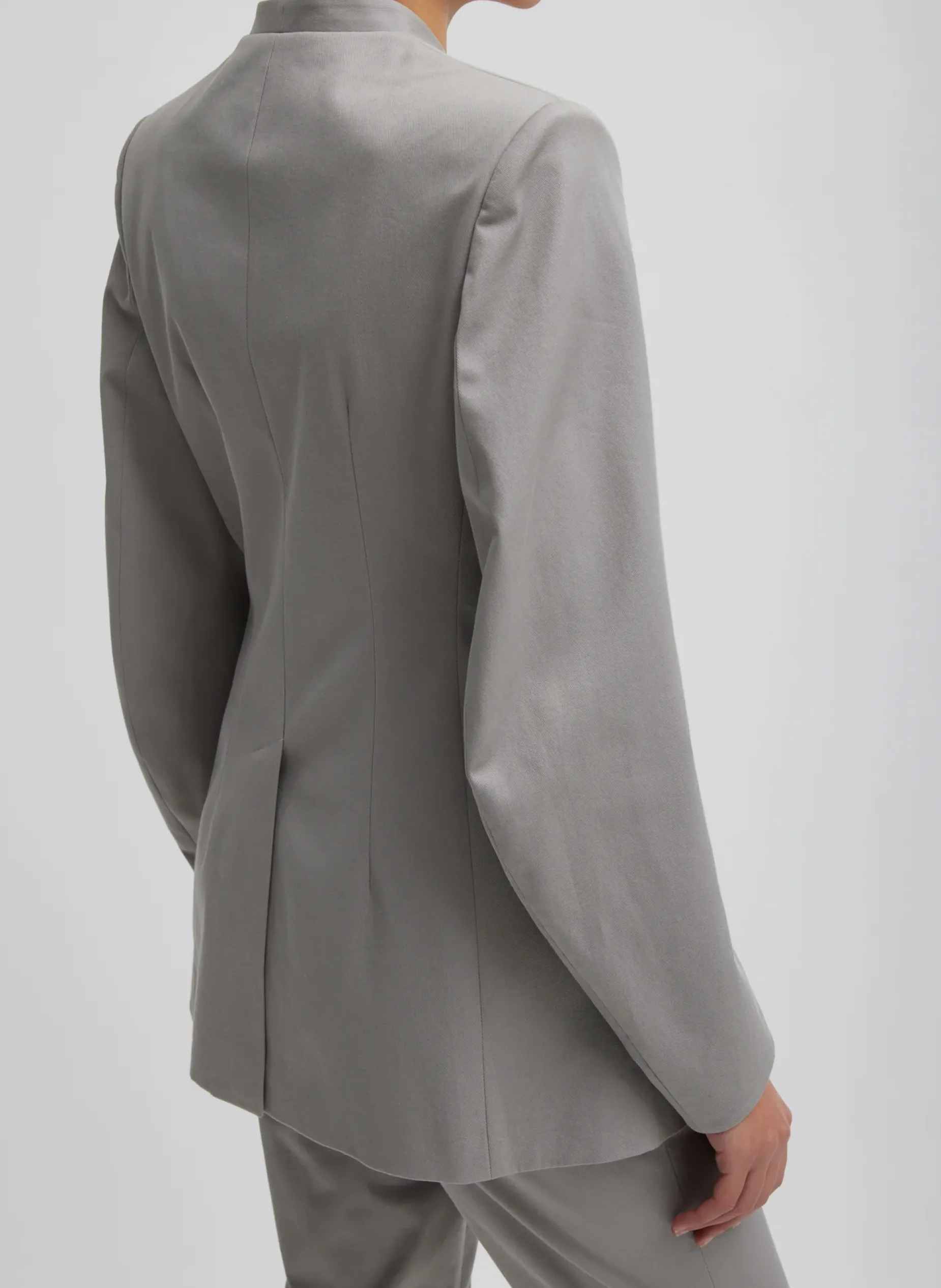 Suits|Jackets & Outerwear>Tibi Oliver Cotton Stretch Tricotine Sculpted Blazer Grey Moon