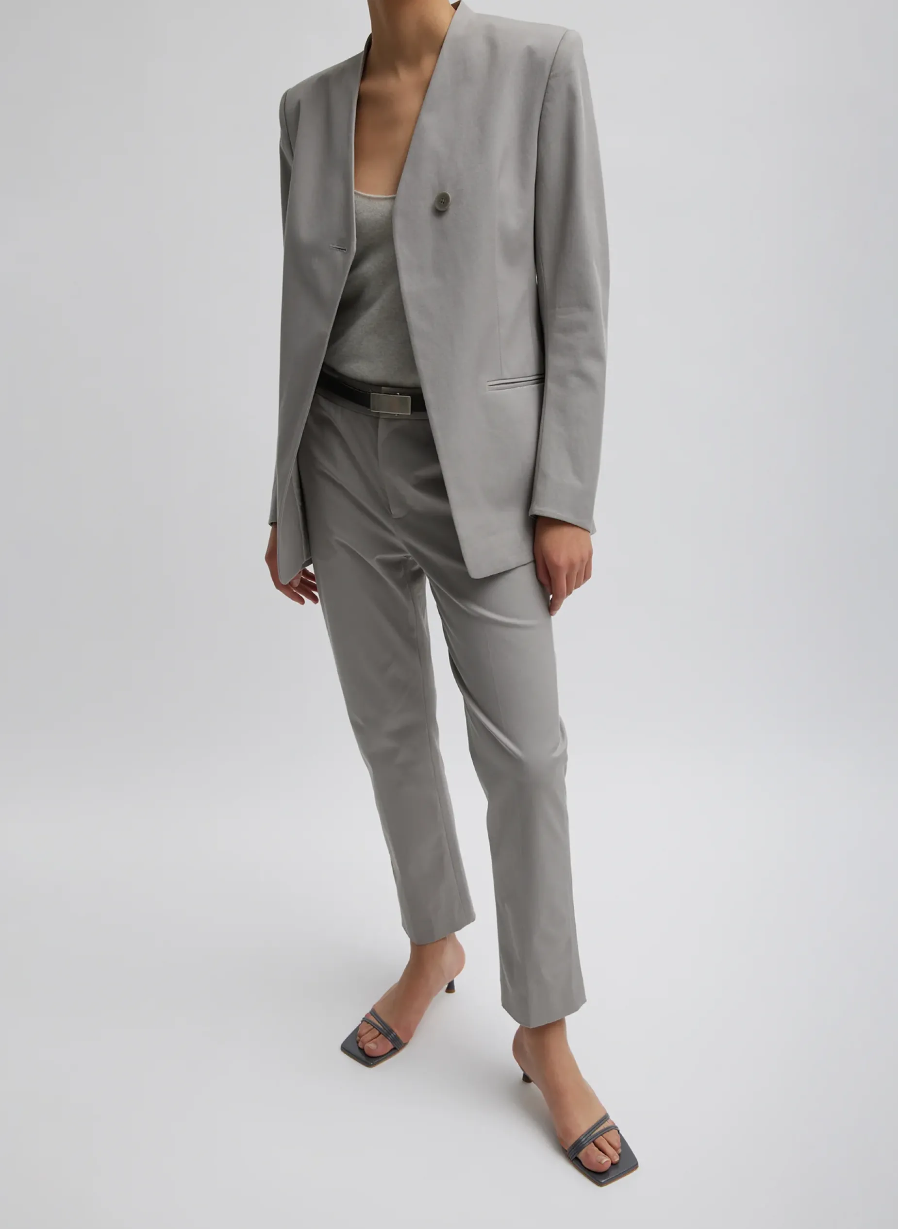 Suits|Jackets & Outerwear>Tibi Oliver Cotton Stretch Tricotine Sculpted Blazer Grey Moon