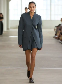 Suits|Jackets & Outerwear>Tibi Oliver Cotton Stretch Tricotine Sculpted Blazer Slate Blue