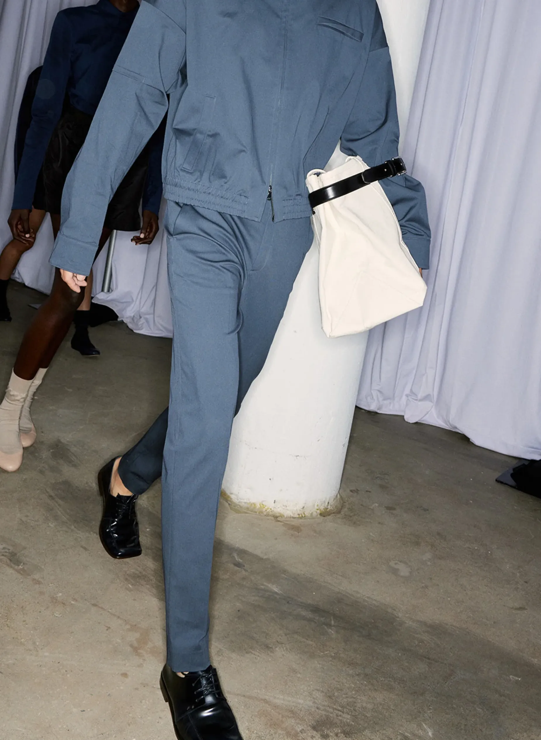 Suits|Pants & Shorts>Tibi Oliver Cotton Stretch Tricotine Lennon Ankle Pant Slate Blue