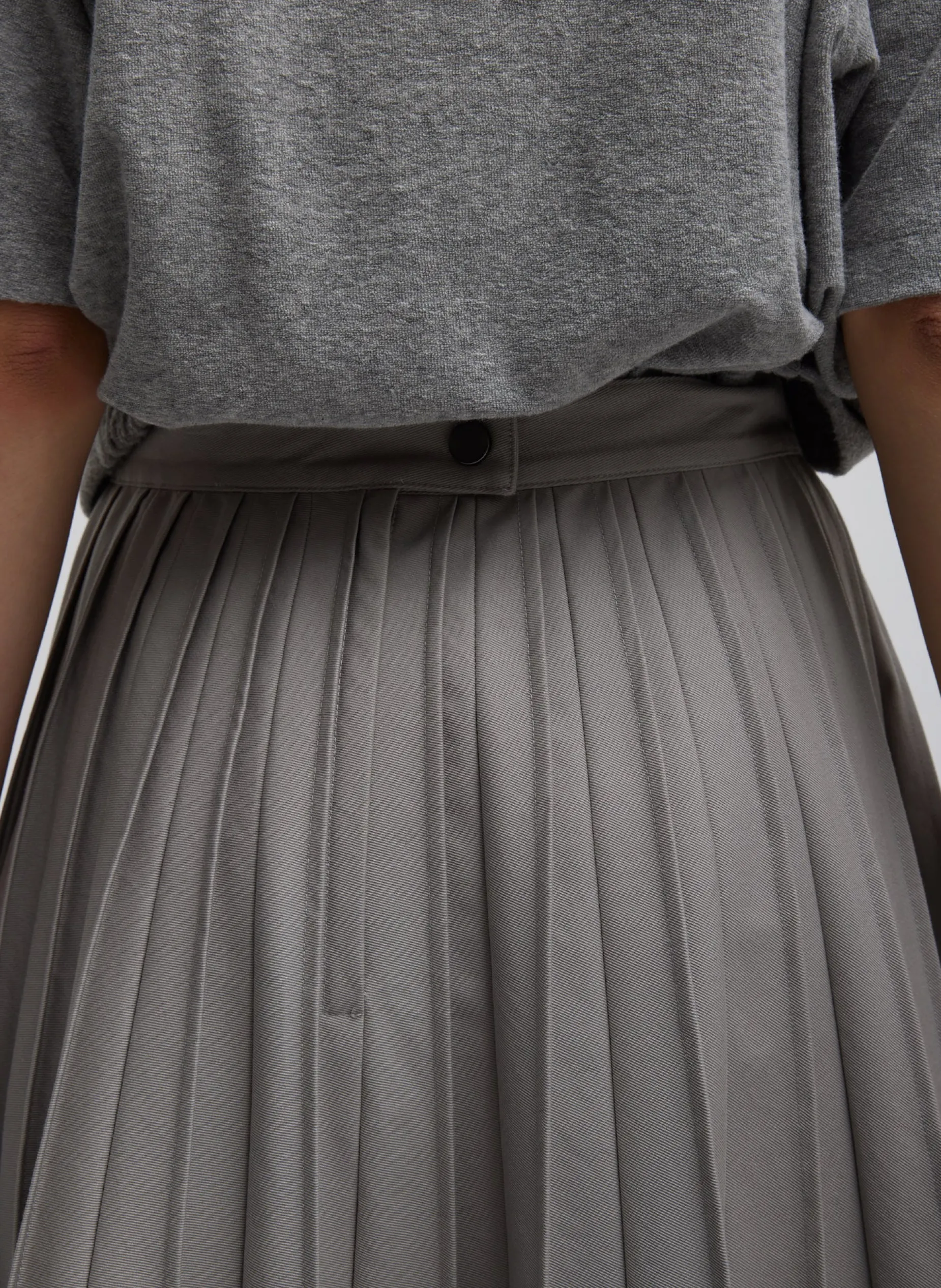 Skirts>Tibi Oliver Cotton Stretch Tricotine Pintucked Skirt Grey Moon