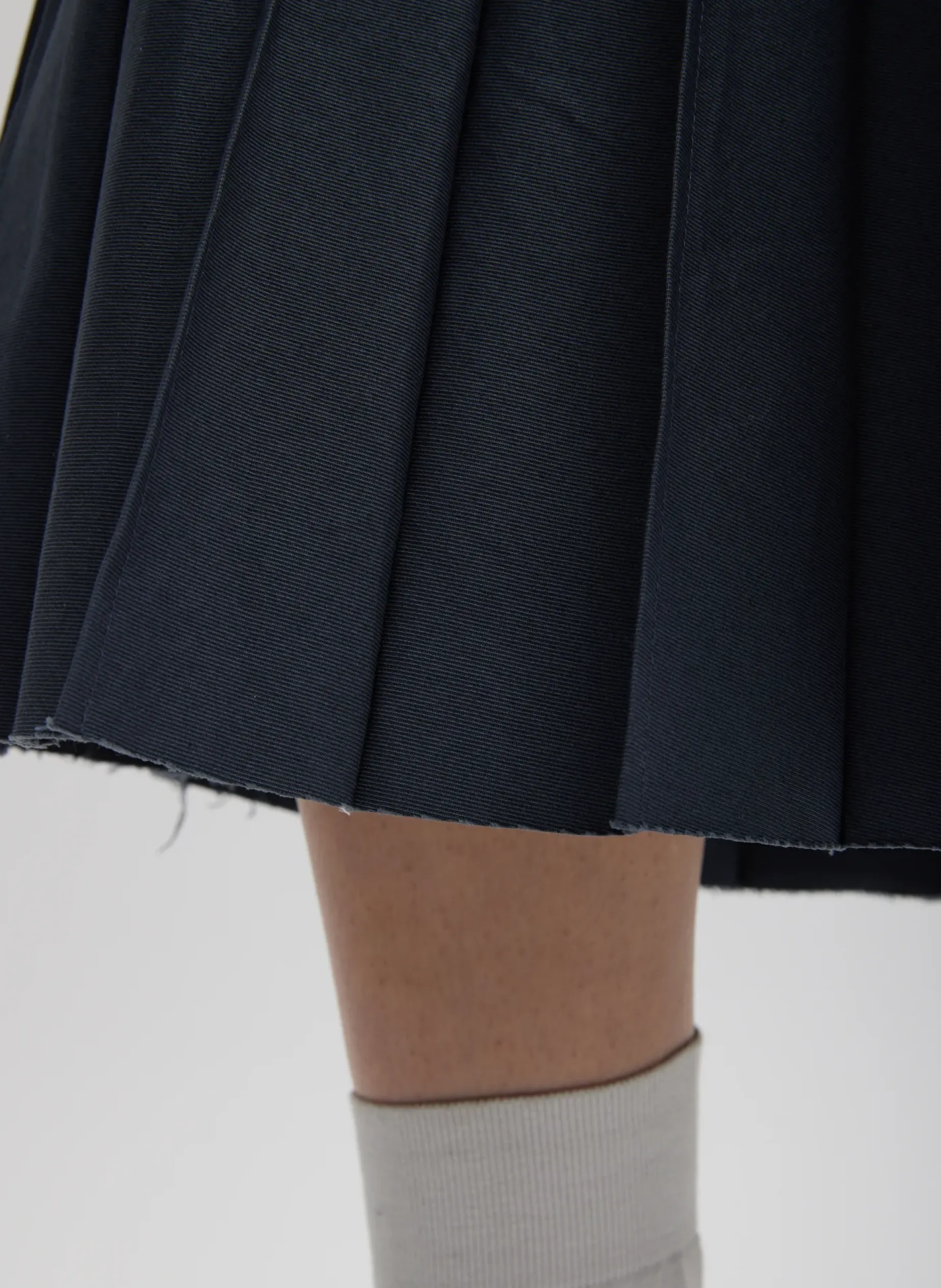 Skirts>Tibi Oliver Cotton Stretch Tricotine Pintucked Skirt Slate Blue