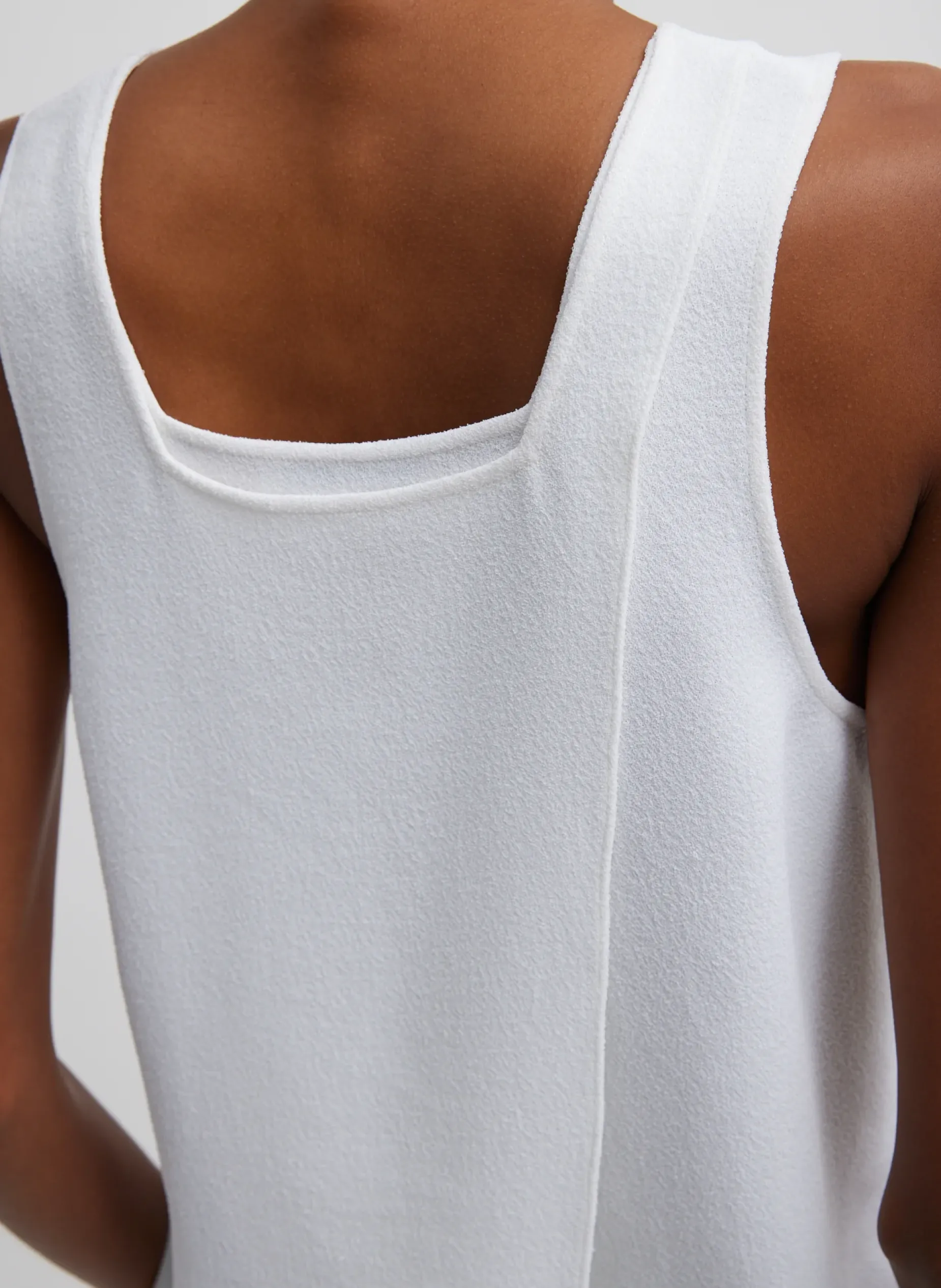 Tops>Tibi Pebble Sable Square Neck Cross Back Tank White