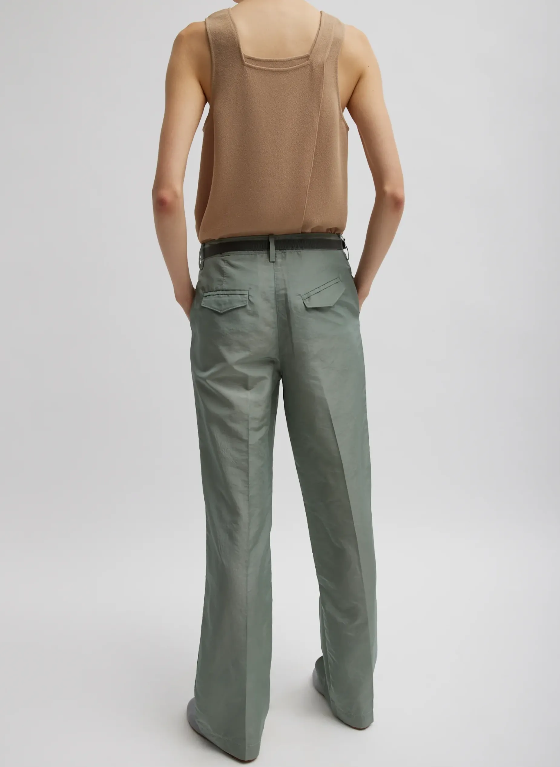 Tops>Tibi Pebble Sable Square Neck Cross Back Tank Granola