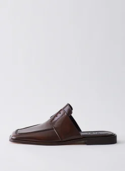 Flats>Tibi Pedro Slide Square Toe Loafer Brown