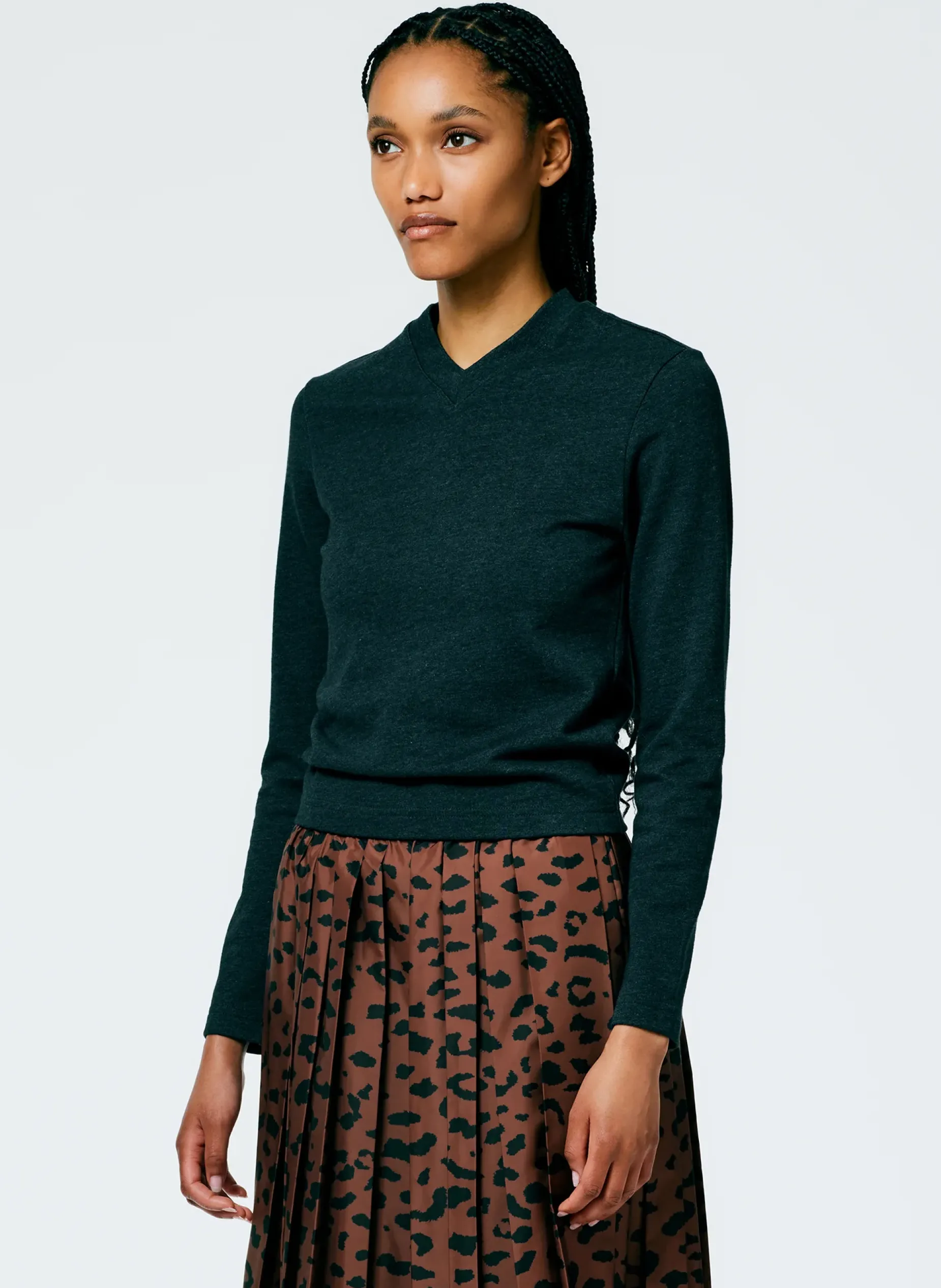 Knitwear & Sweatshirts|Tops>Tibi Perfect Shrunken V-Neck T-Shirt Charcoal Grey