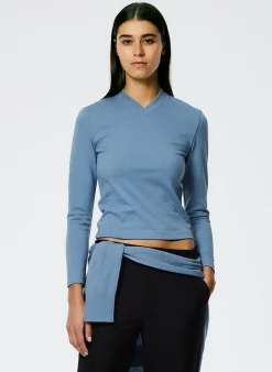 Knitwear & Sweatshirts|Tops>Tibi Perfect Shrunken V-Neck T-Shirt Blue Mist