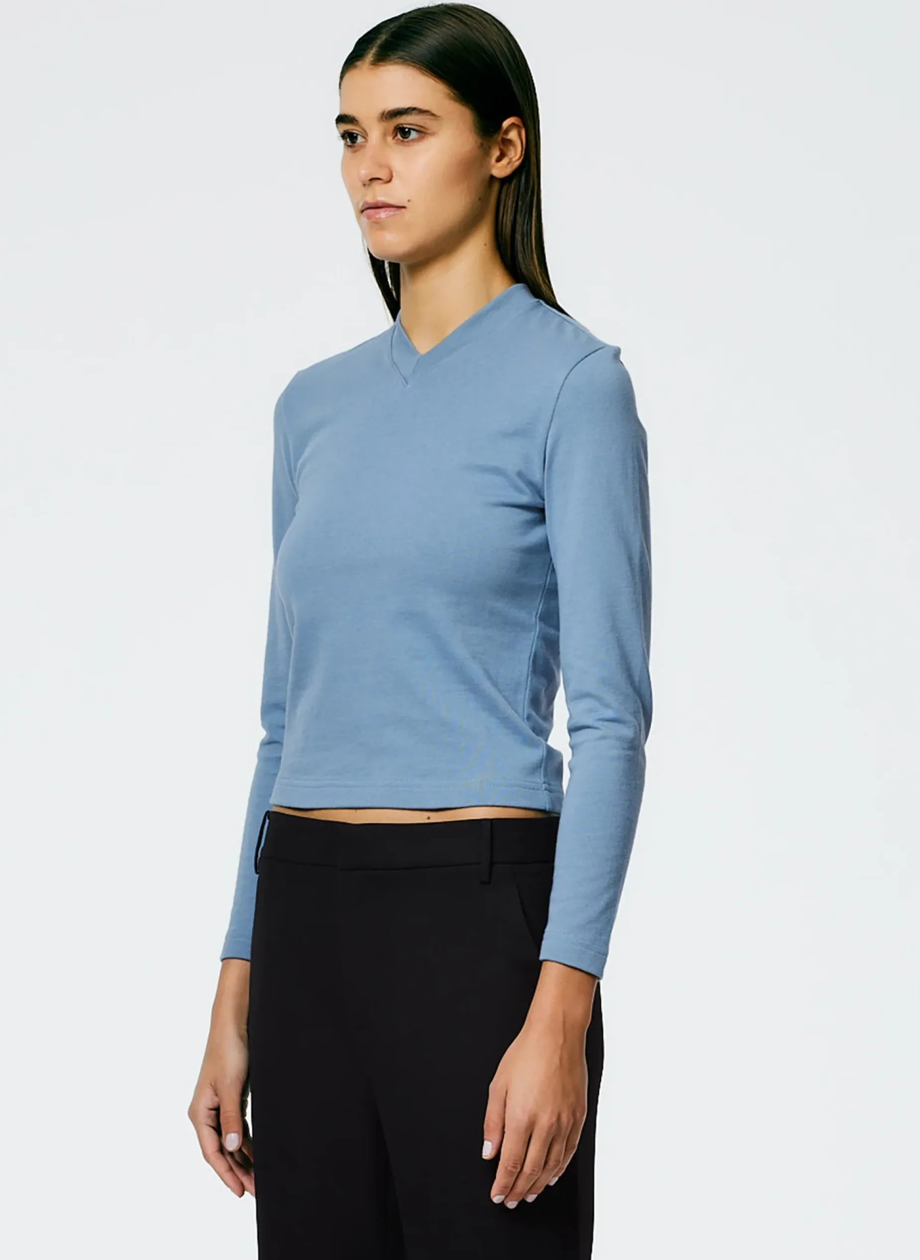 Knitwear & Sweatshirts|Tops>Tibi Perfect Shrunken V-Neck T-Shirt Blue Mist
