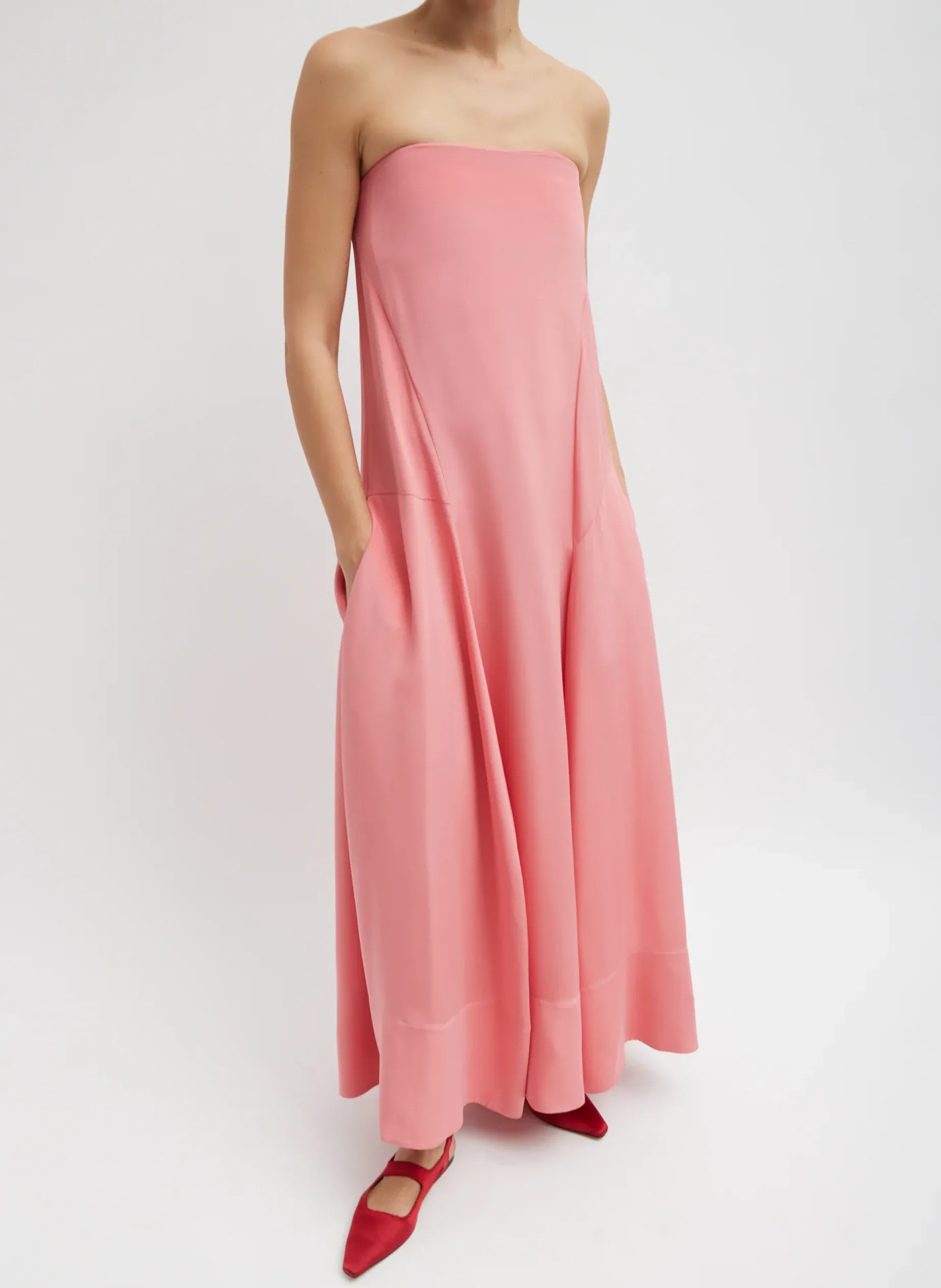 Dresses>Tibi 4-Ply Silk Strapless Sculpted Dress Pink