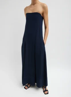 Dresses>Tibi 4-Ply Silk Strapless Sculpted Dress Dark Navy