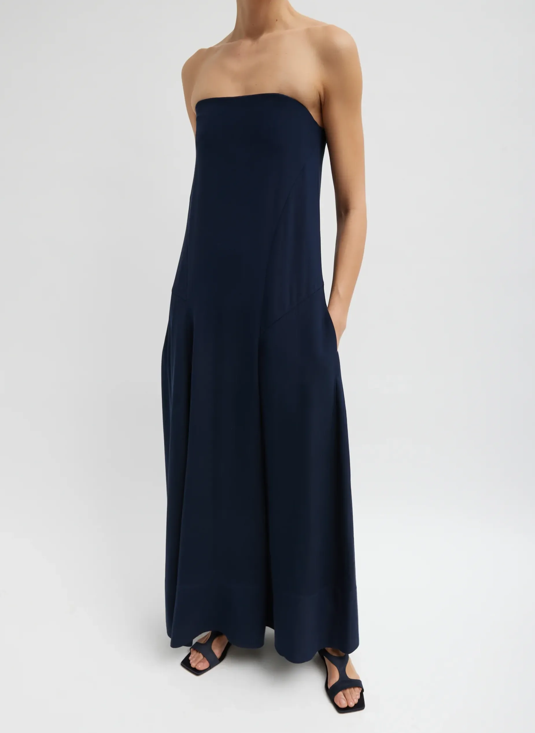 Dresses>Tibi 4-Ply Silk Strapless Sculpted Dress Dark Navy