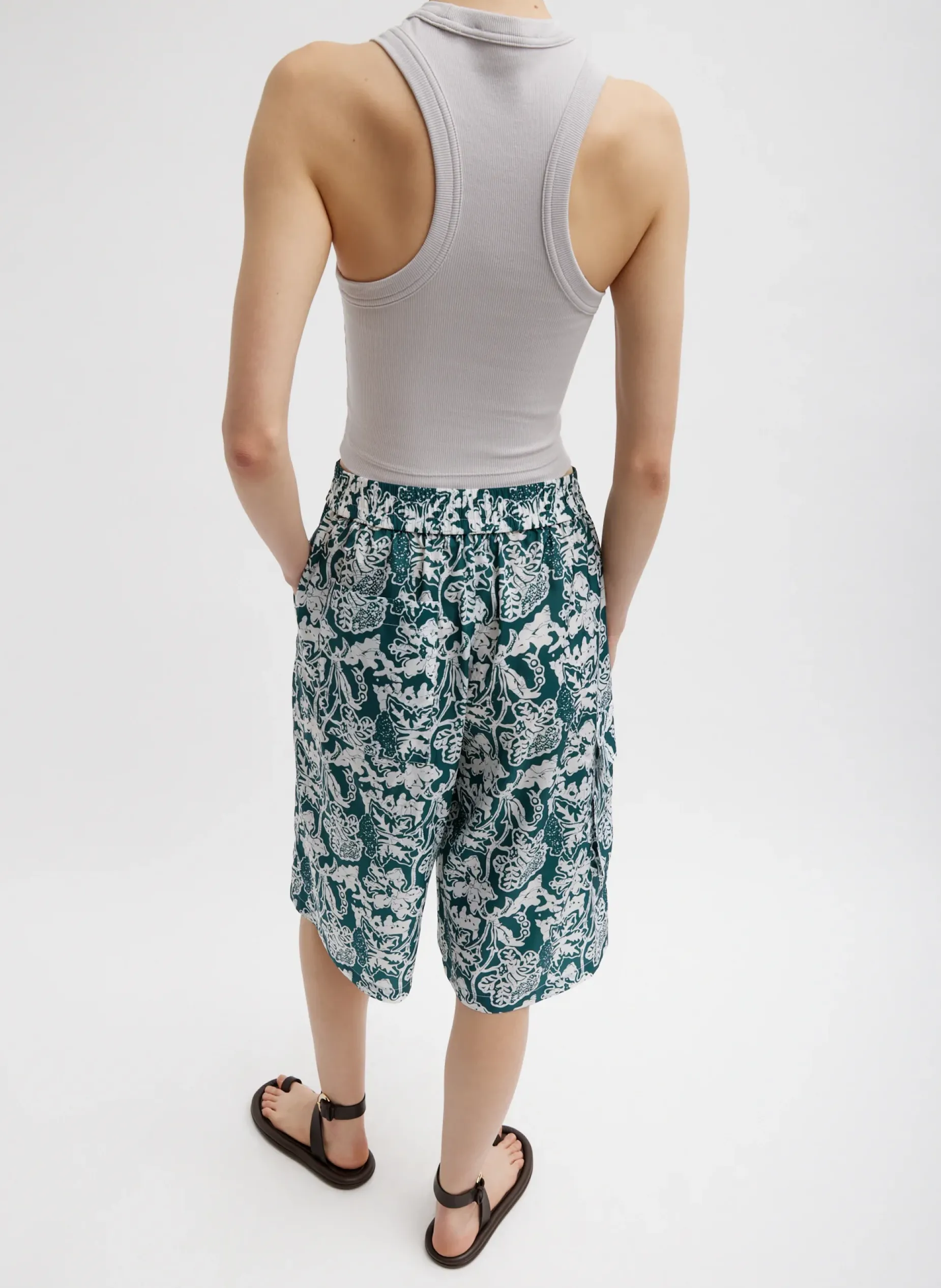 Pants & Shorts|Curated Closets>Tibi Recycled Nylon Batik Cargo Short Hunter Green Multi