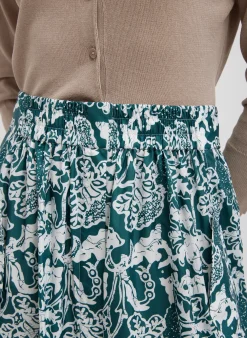 Skirts>Tibi Recycled Nylon Batik Full Skirt Hunter Green Multi