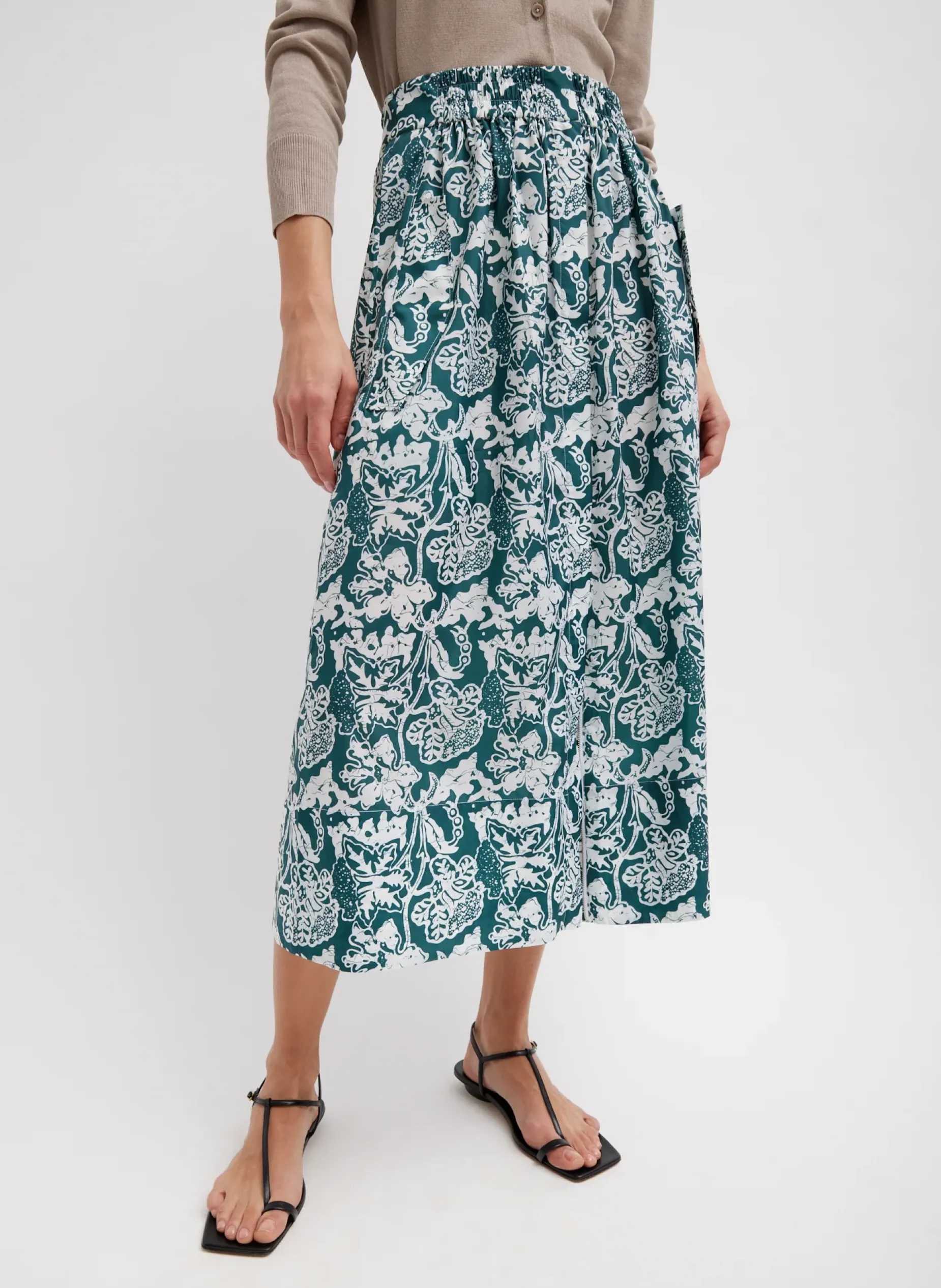 Skirts>Tibi Recycled Nylon Batik Full Skirt Hunter Green Multi