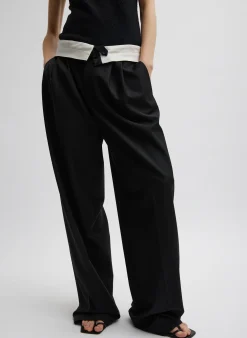 Suits|Pants & Shorts>Tibi Recycled Tropical Wool Fold Over Pant Black