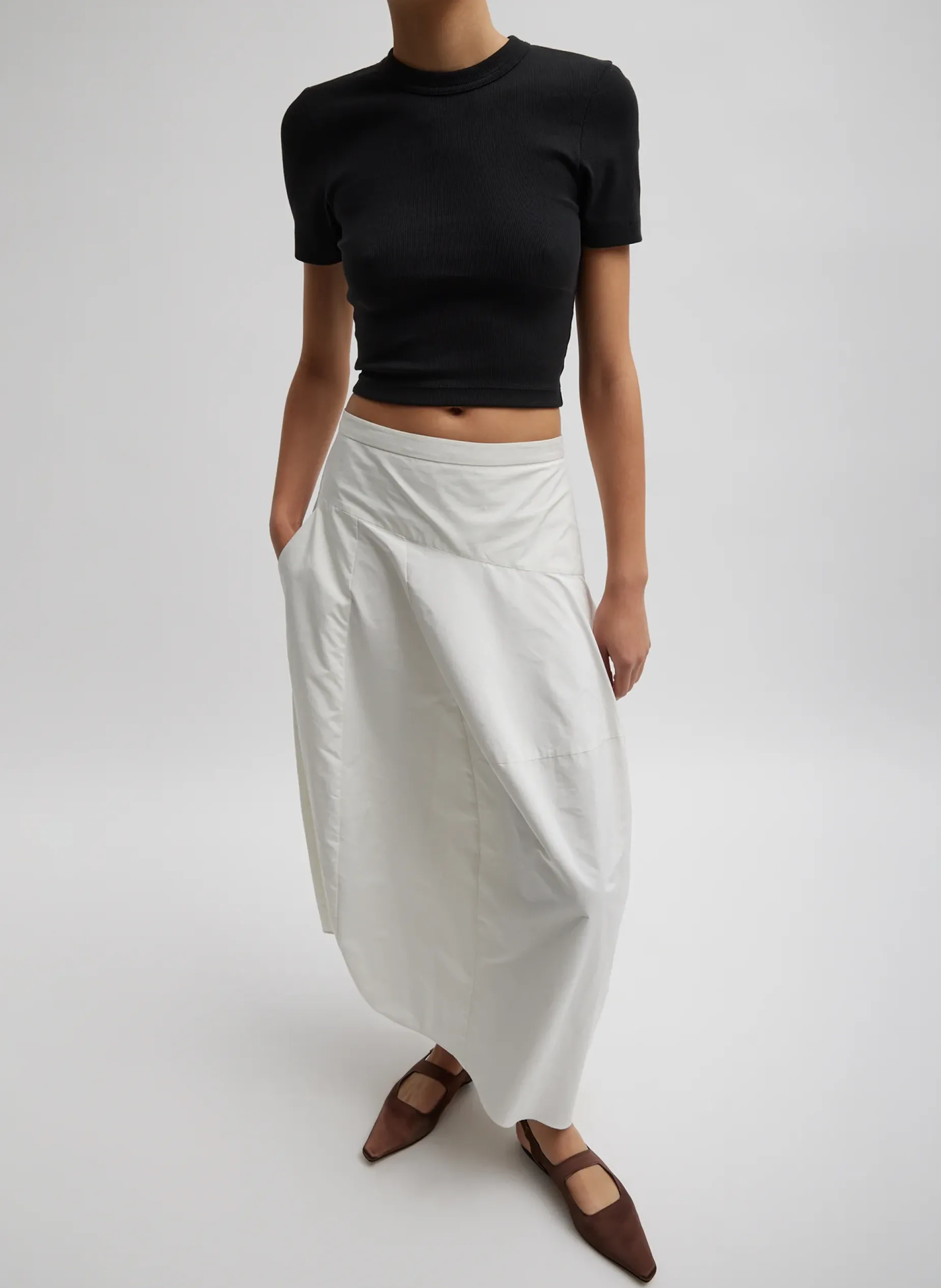 Tops|Fundamentals - WOFs>Tibi Ribbed Cropped Baby T-Shirt Black