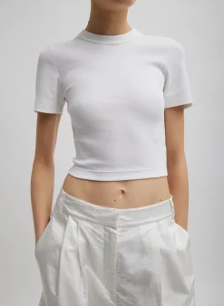 Tops|Fundamentals - WOFs>Tibi Ribbed Cropped Baby T-Shirt White