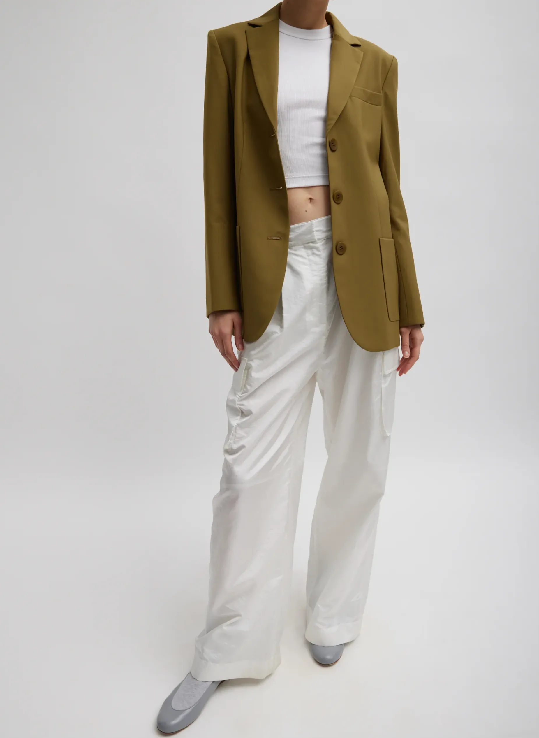 Tops|Fundamentals - WOFs>Tibi Ribbed Cropped Baby T-Shirt White