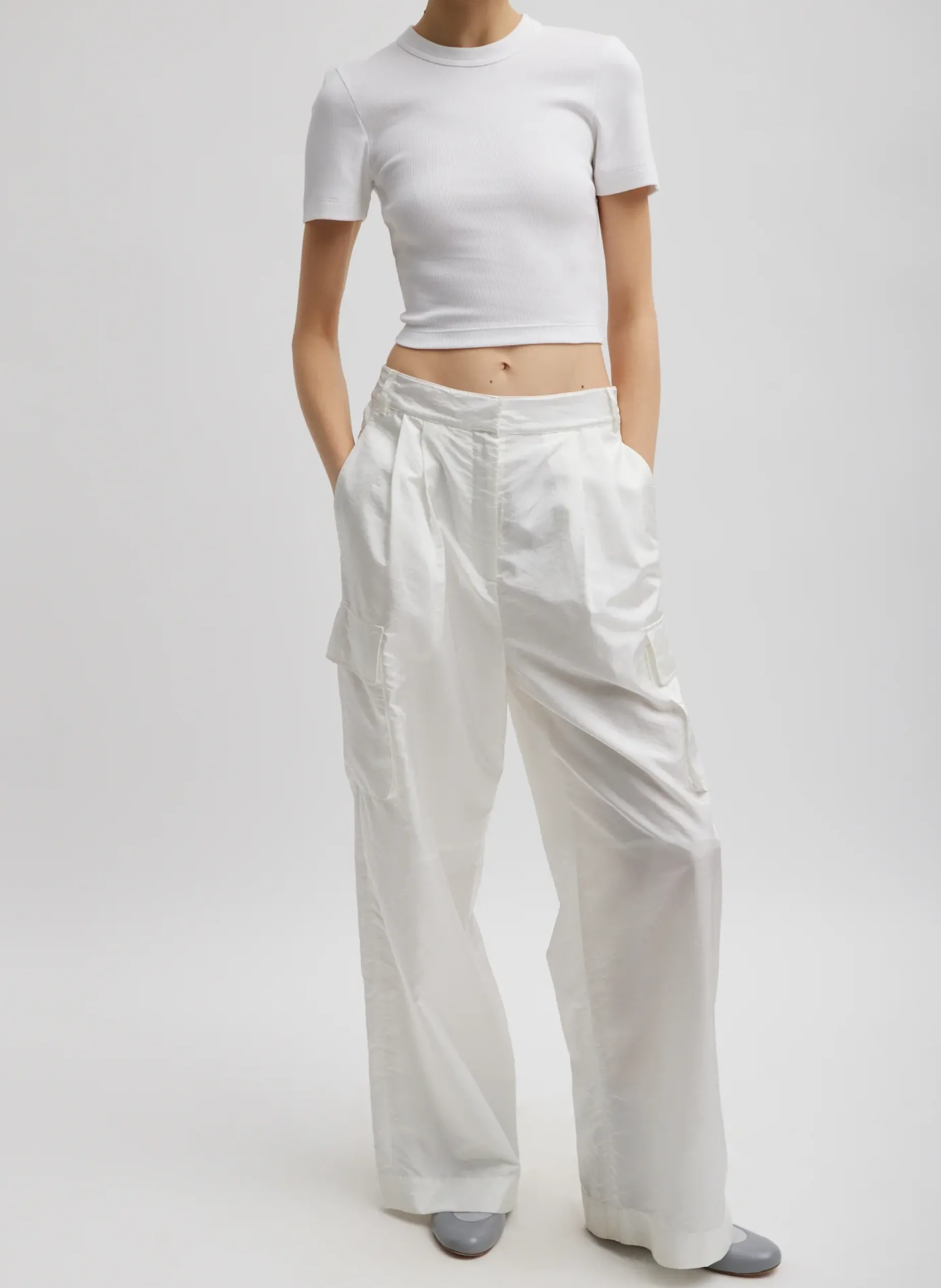 Tops|Fundamentals - WOFs>Tibi Ribbed Cropped Baby T-Shirt White
