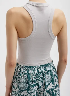 Tops|Curated Closets>Tibi Ribbed T-Shirt Cropped Tank Stone
