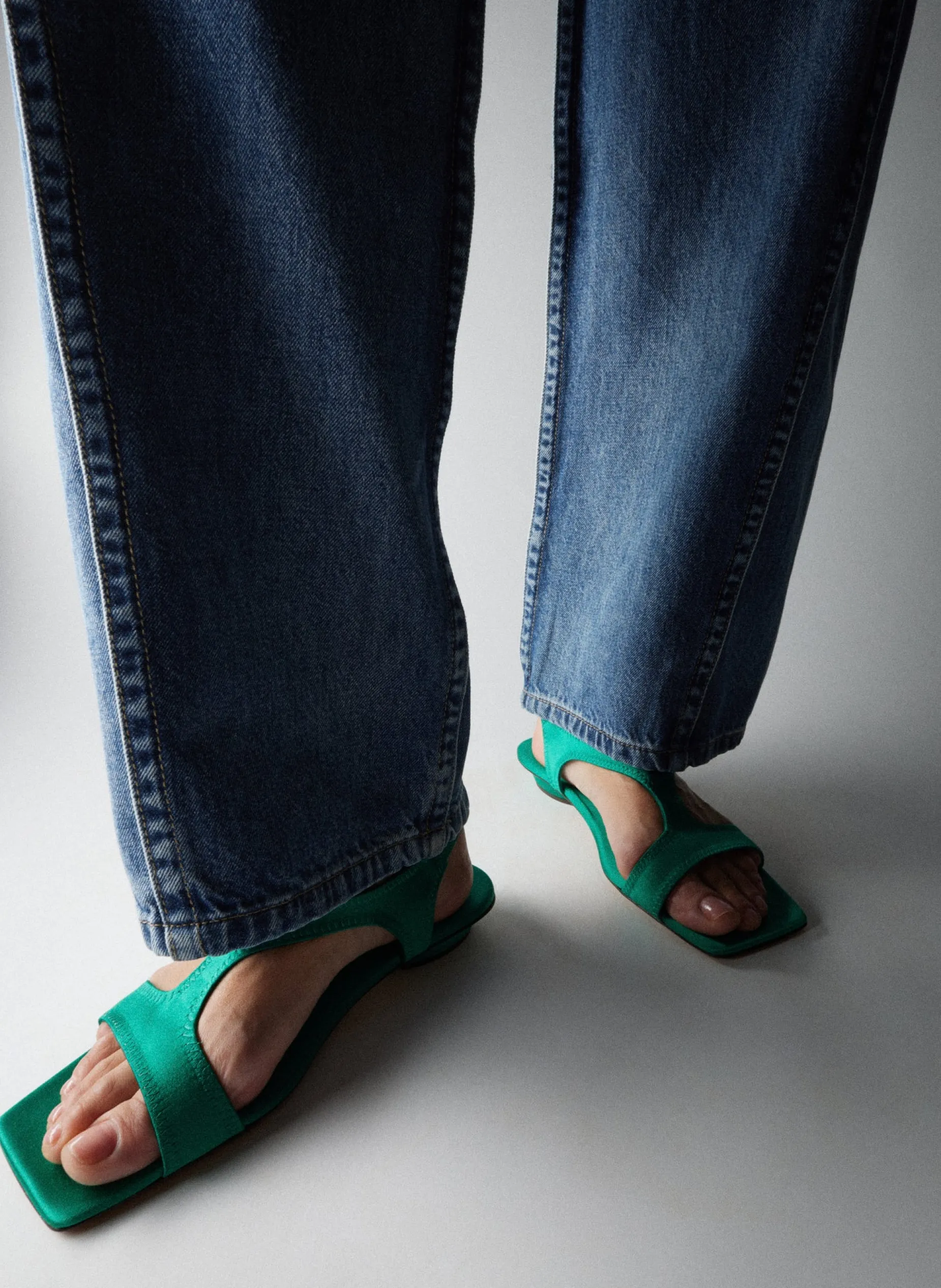 Flats|Sandals>Tibi Rubin Satin Sandal Green