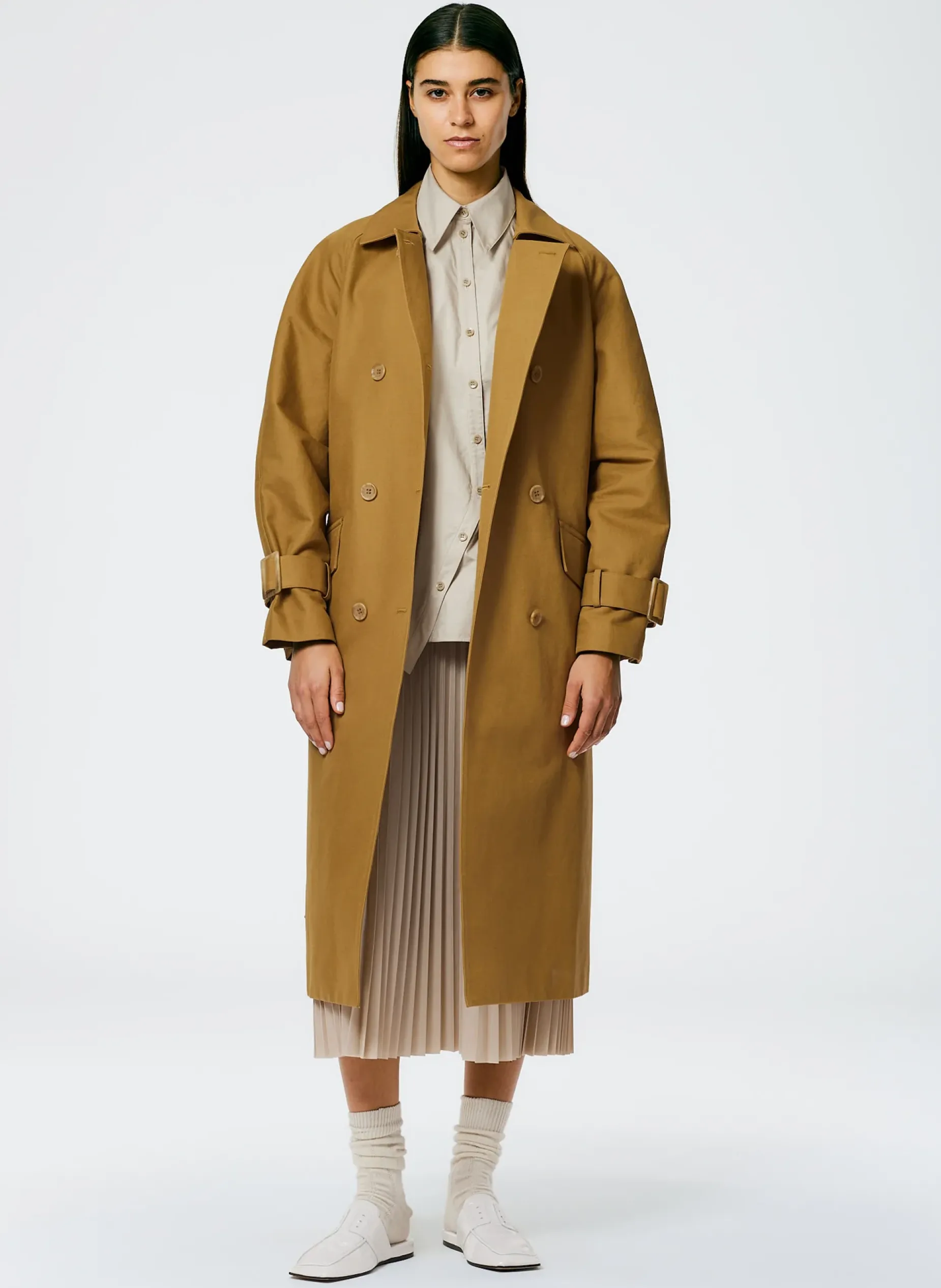 Jackets & Outerwear>Tibi Sculpted Cotton Trench Tan