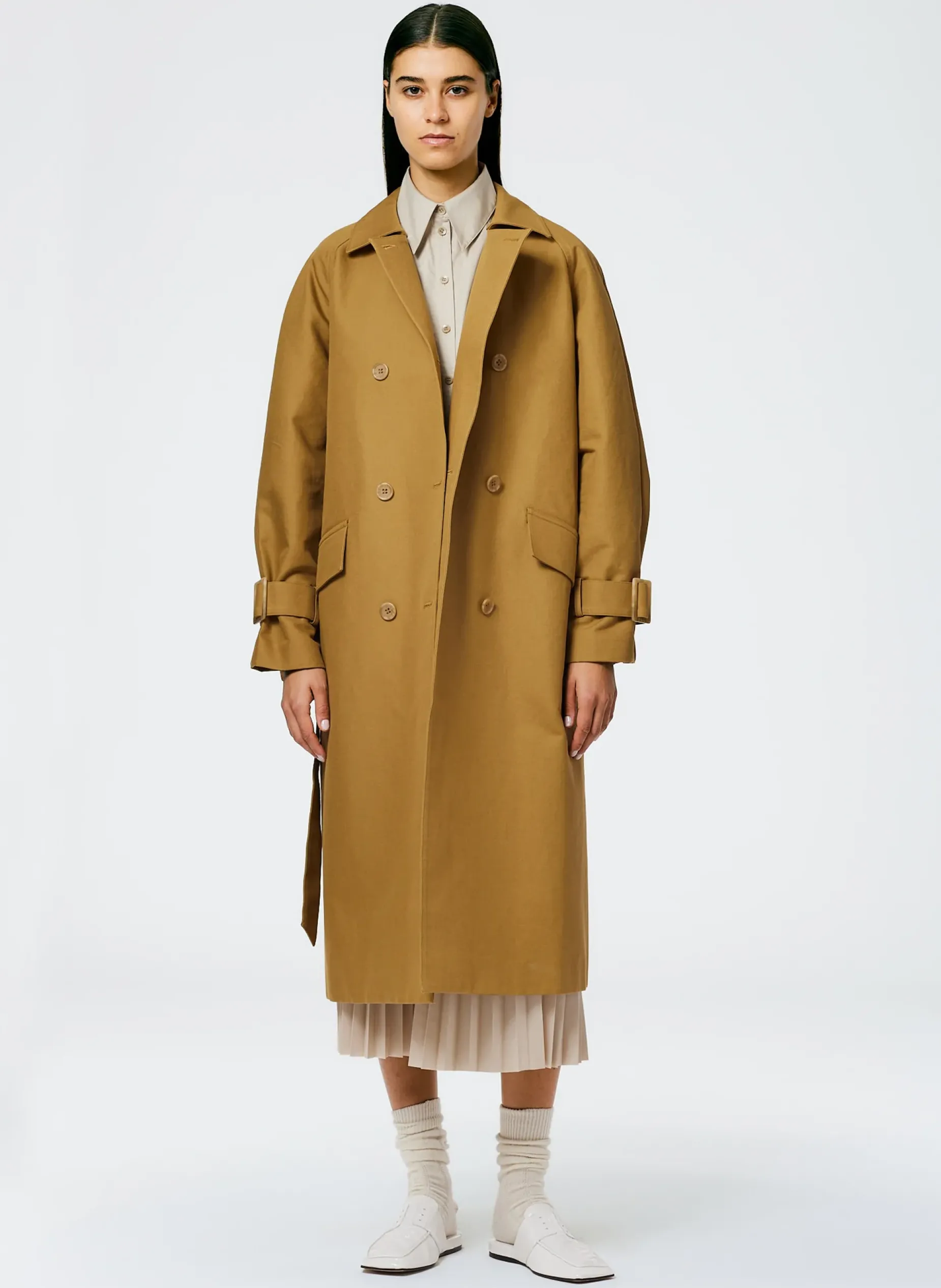 Jackets & Outerwear>Tibi Sculpted Cotton Trench Tan