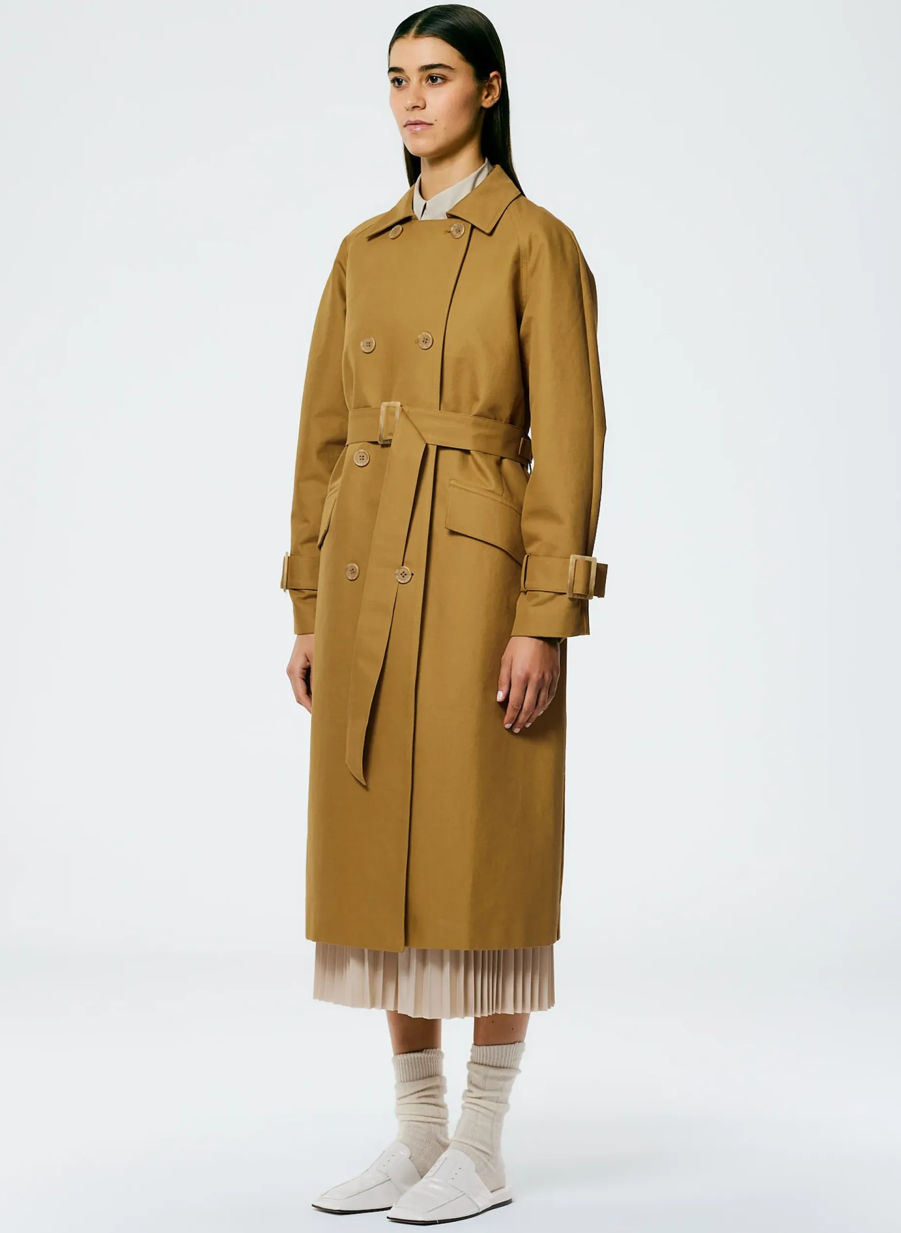 Jackets & Outerwear>Tibi Sculpted Cotton Trench Tan