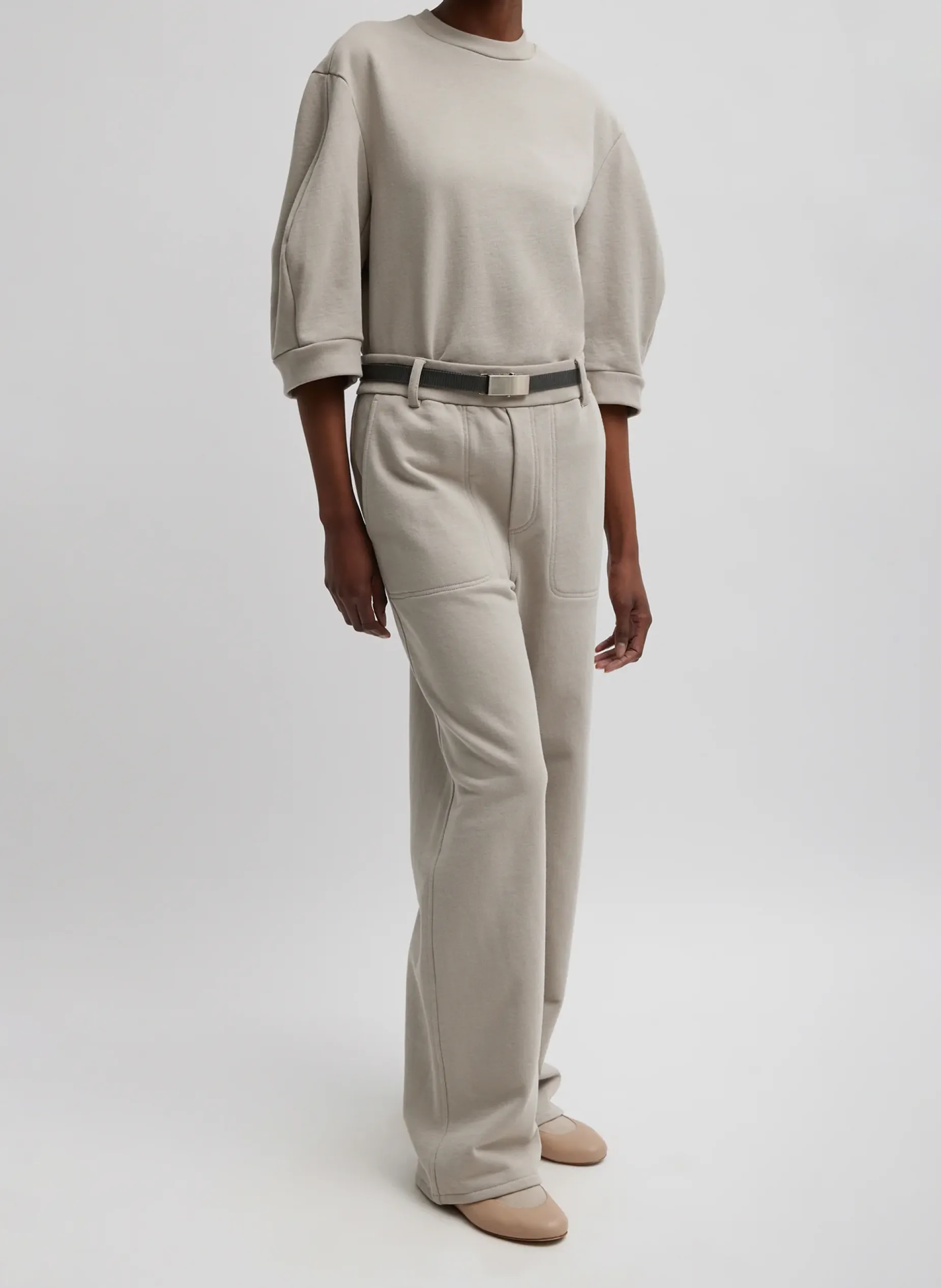 Leisure Sets|Knitwear & Sweatshirts>Tibi Sculpted Short Sleeve Sweatshirt Light Stone