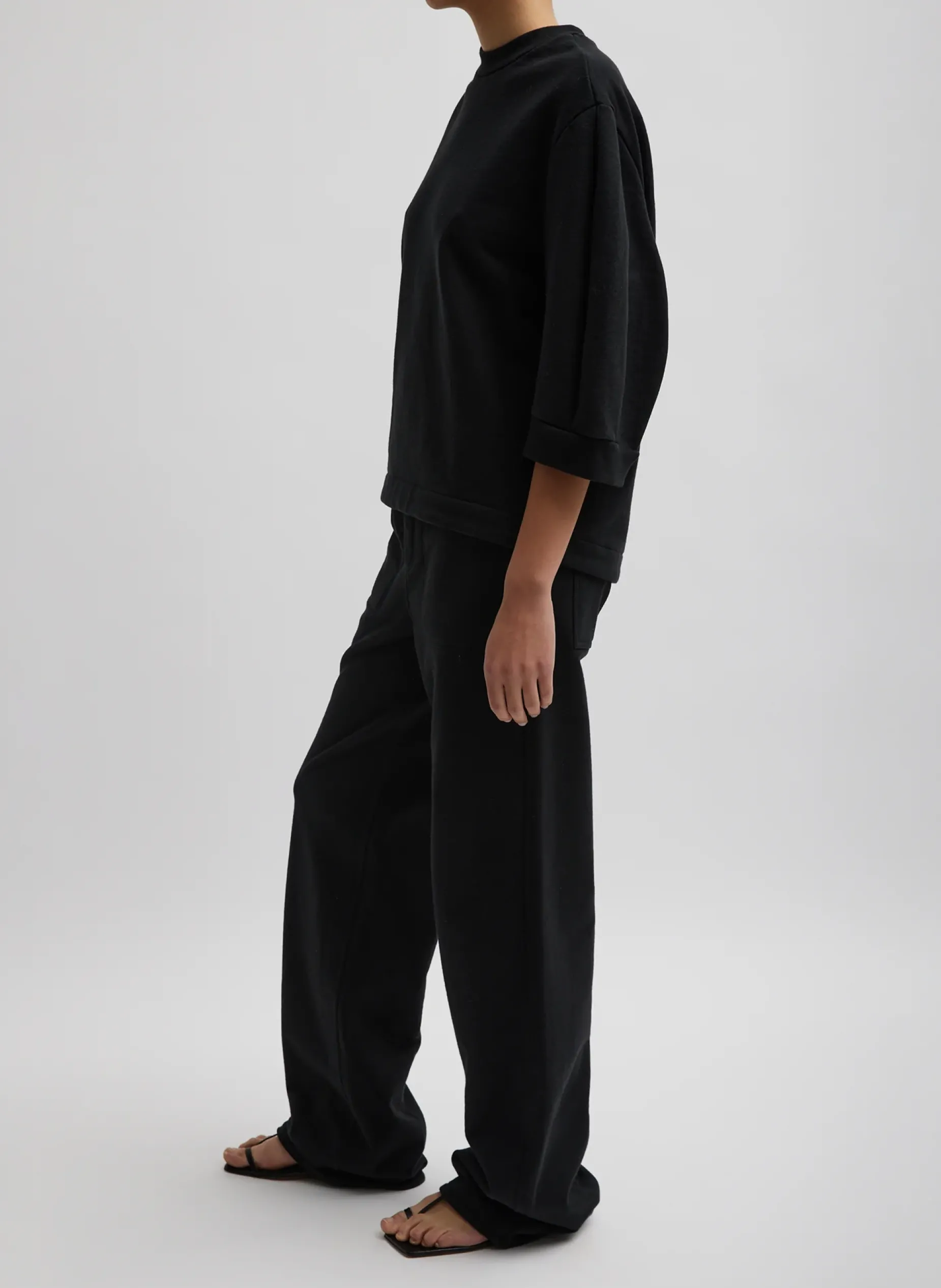 Leisure Sets|Knitwear & Sweatshirts>Tibi Sculpted Short Sleeve Sweatshirt Black