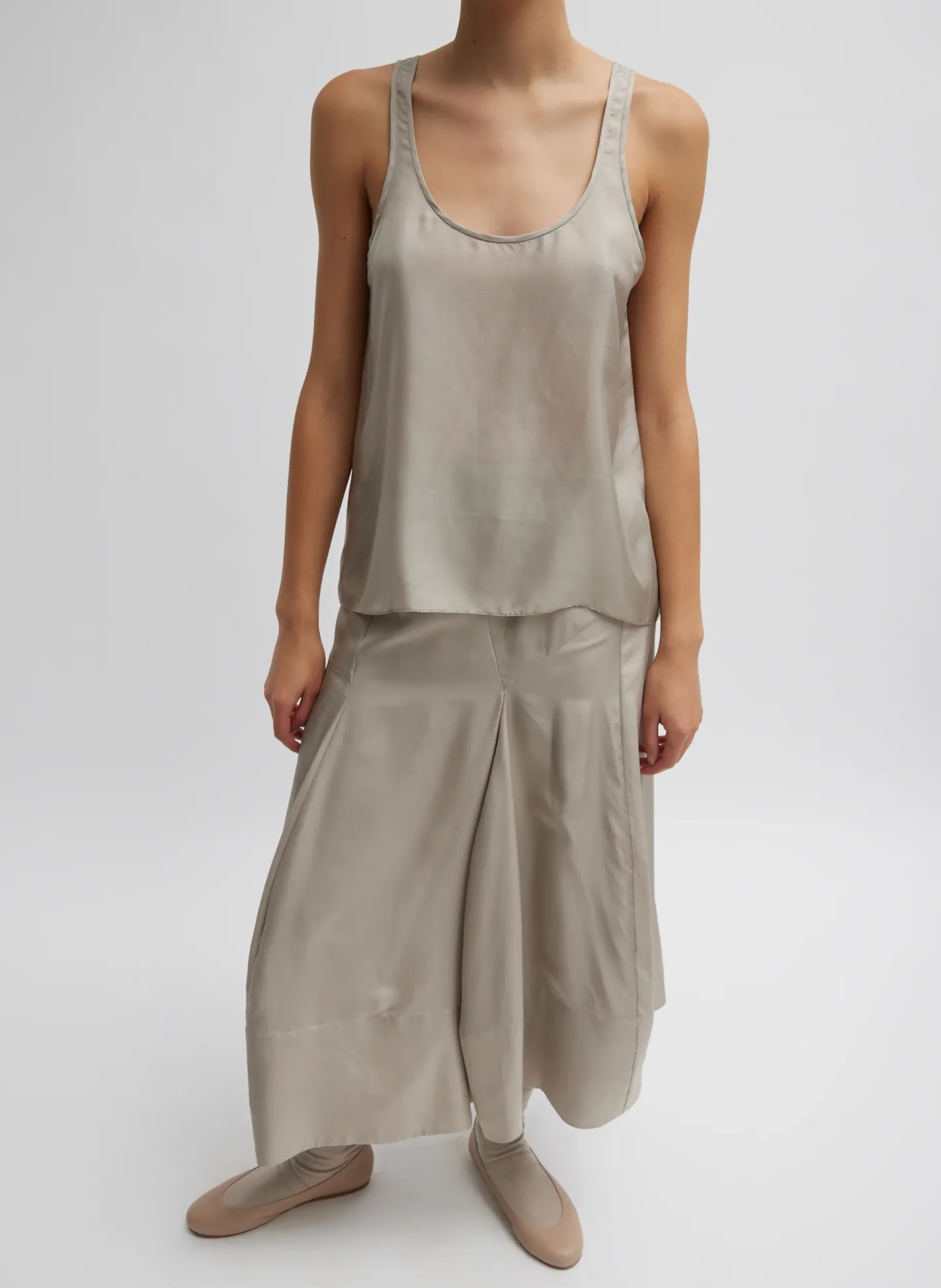 Skirts>Tibi Silk Habutai Circular Seamed Skirt Light Stone