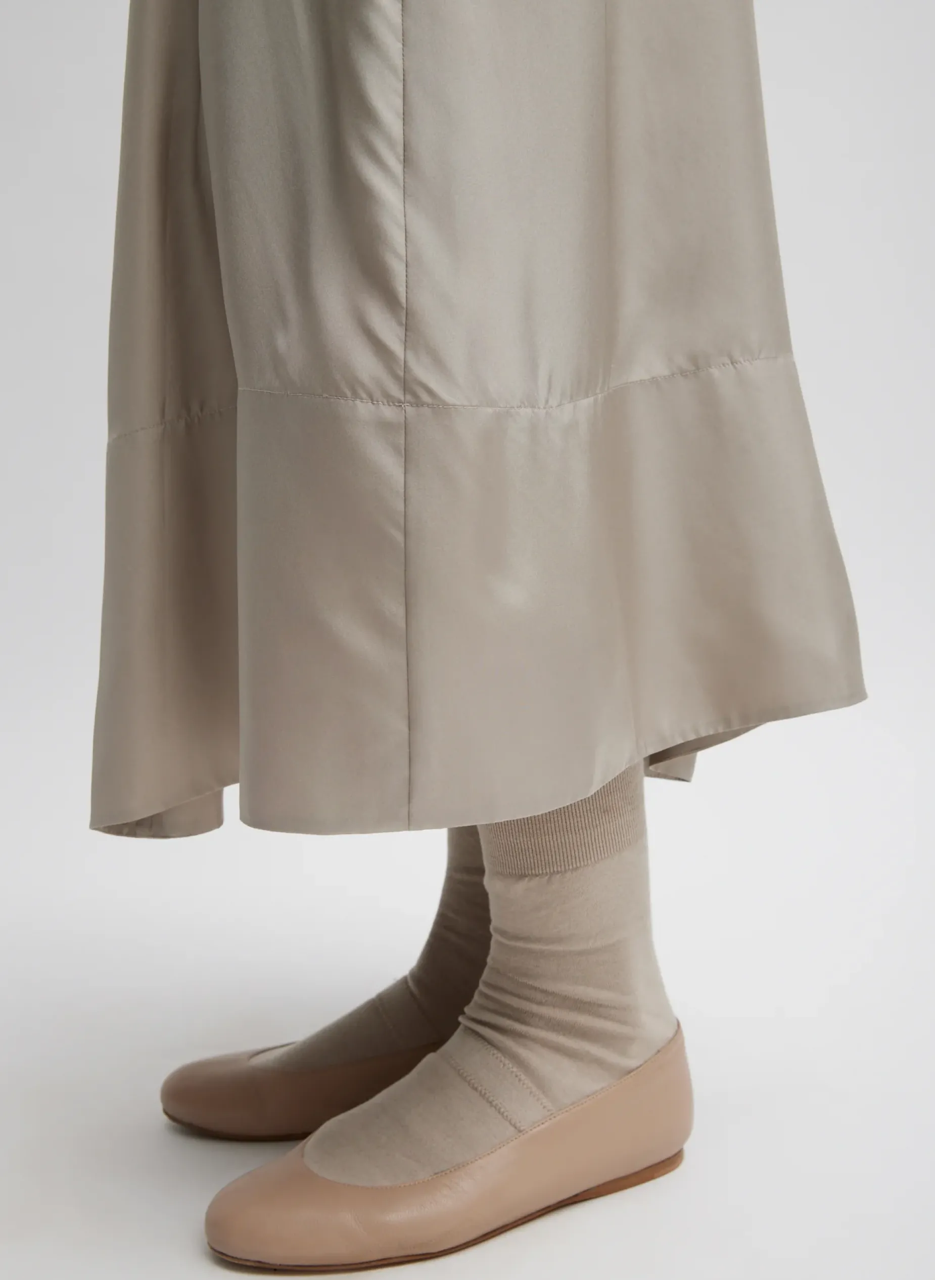 Skirts>Tibi Silk Habutai Circular Seamed Skirt Light Stone