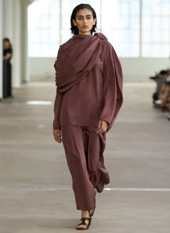 Tops>Tibi Silk Habutai Circular Top Cinnamon