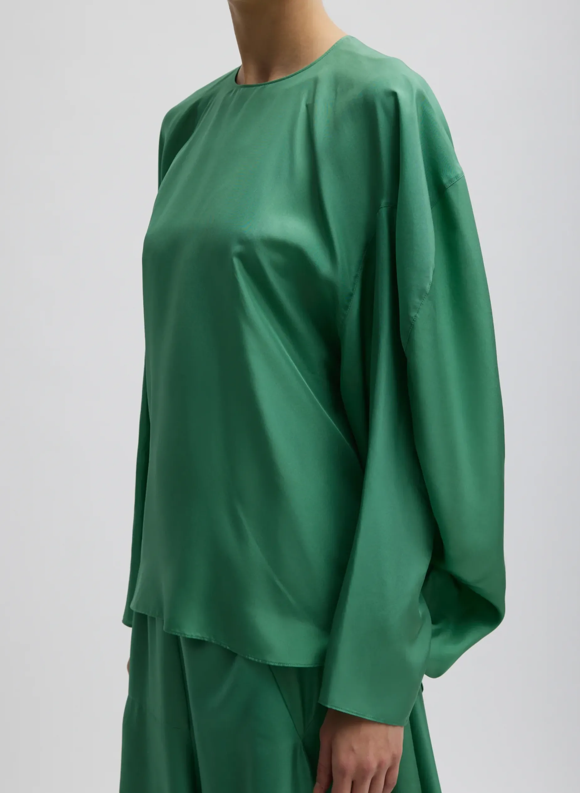 Tops>Tibi Silk Habutai Circular Top Green Tea