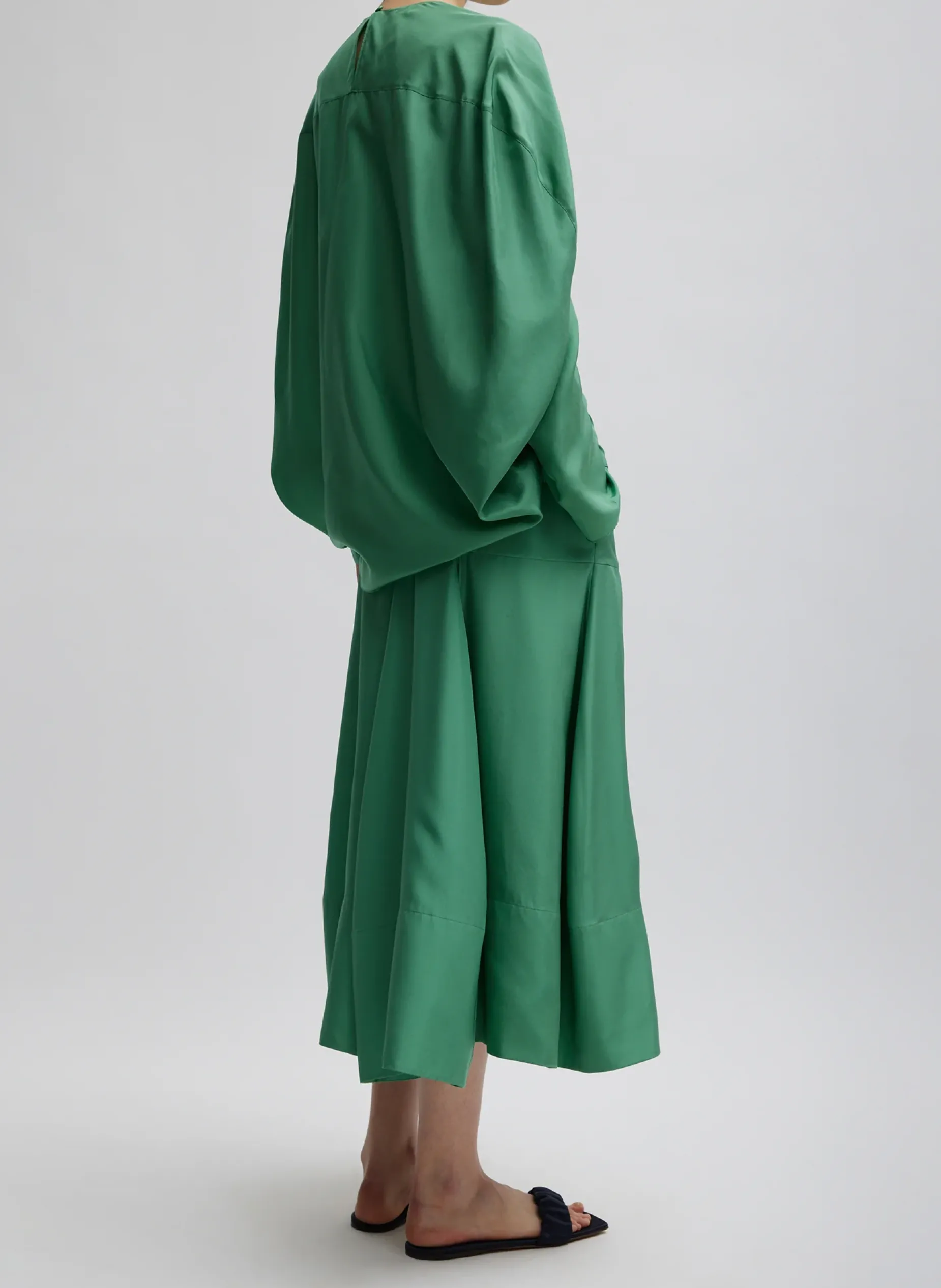 Tops>Tibi Silk Habutai Circular Top Green Tea