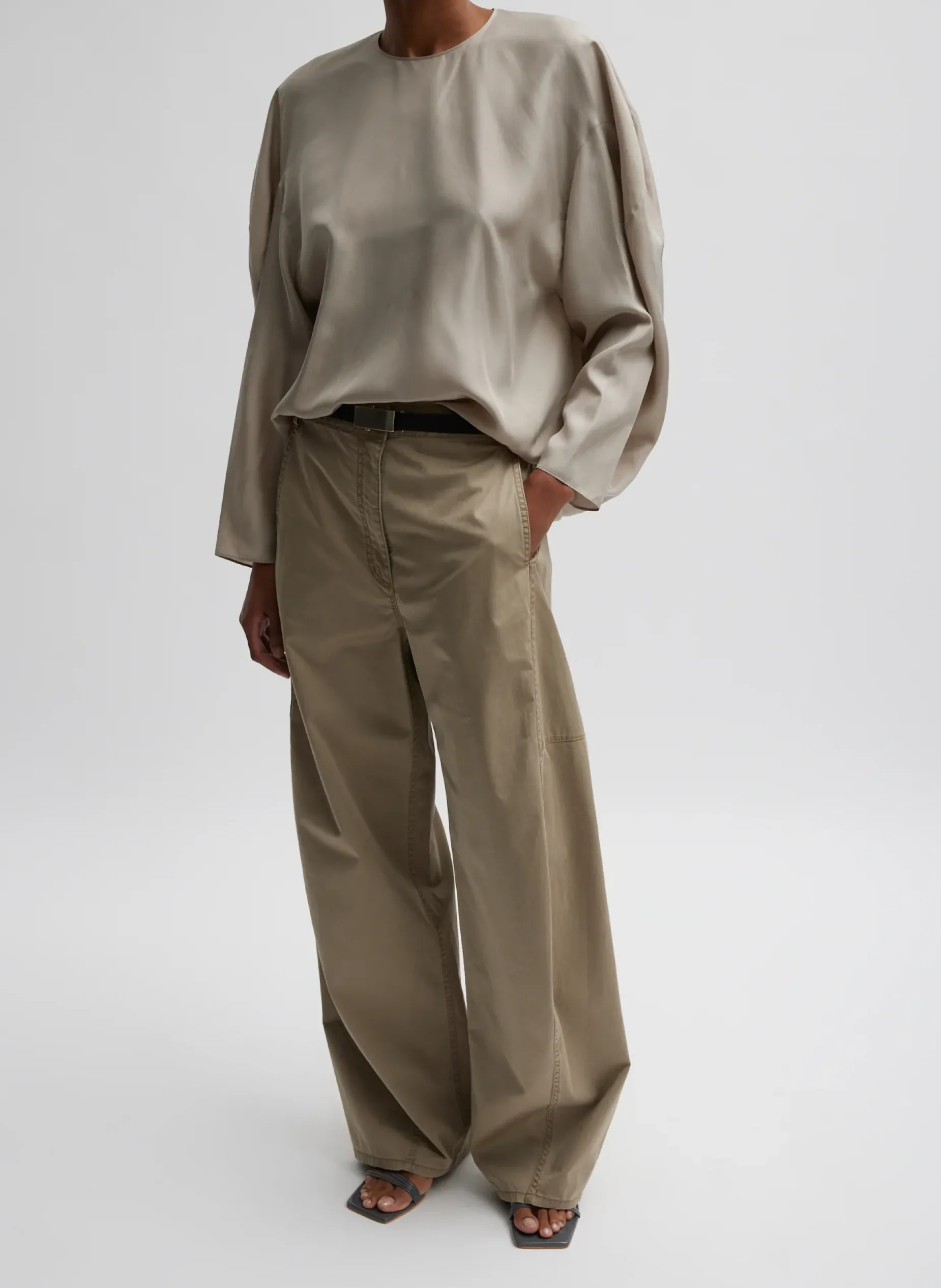 Tops>Tibi Silk Habutai Circular Top Light Stone