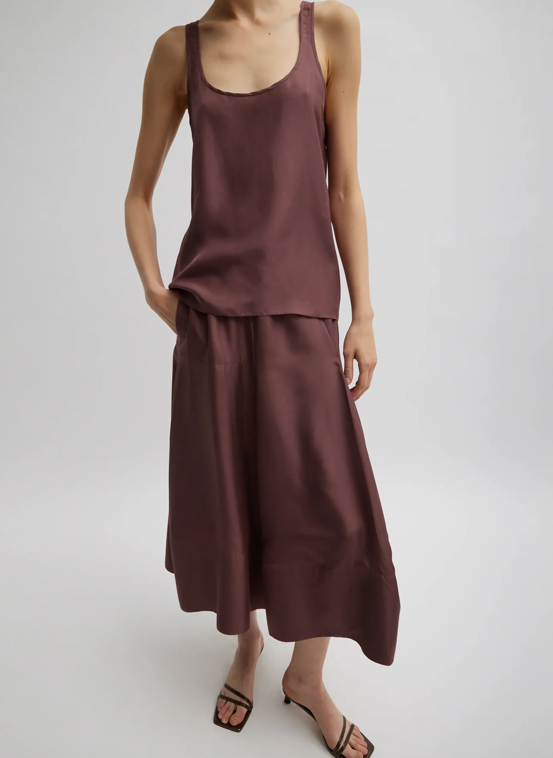 Tops>Tibi Silk Habutai Tank Top Cinnamon