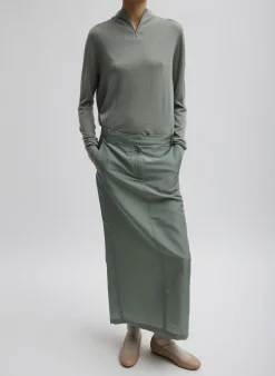 Suits|Skirts>Tibi Silk Nylon Maxi Skirt Pumice Grey