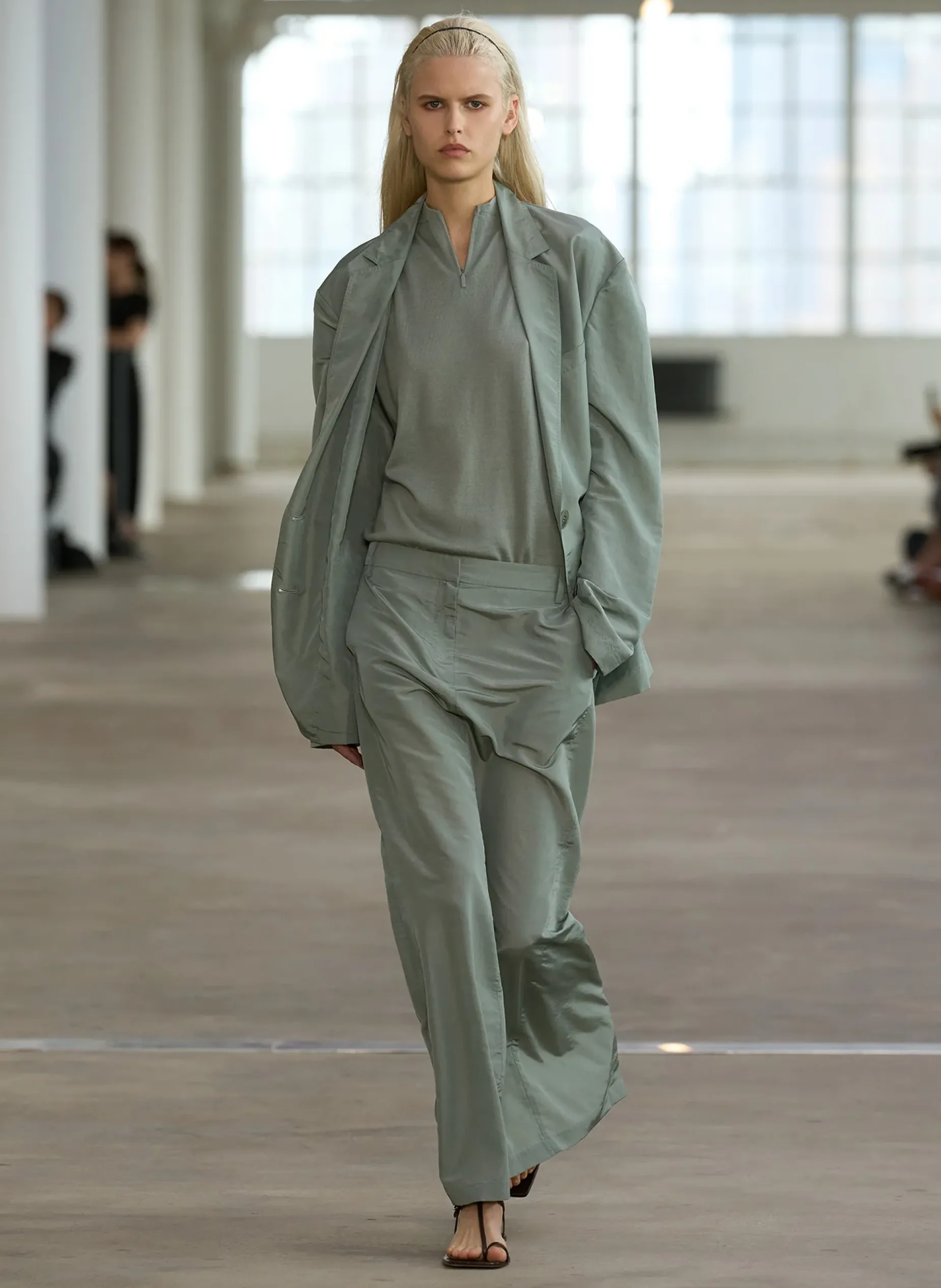 Suits|Skirts>Tibi Silk Nylon Maxi Skirt Pumice Grey