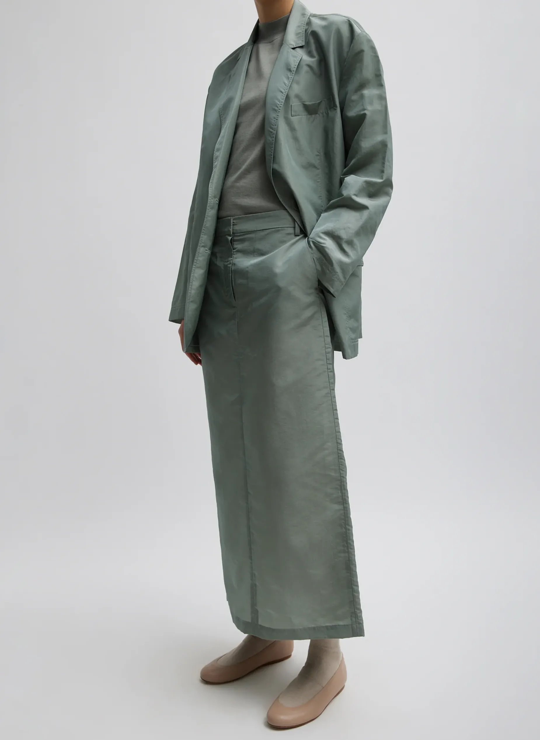 Suits|Skirts>Tibi Silk Nylon Maxi Skirt Pumice Grey