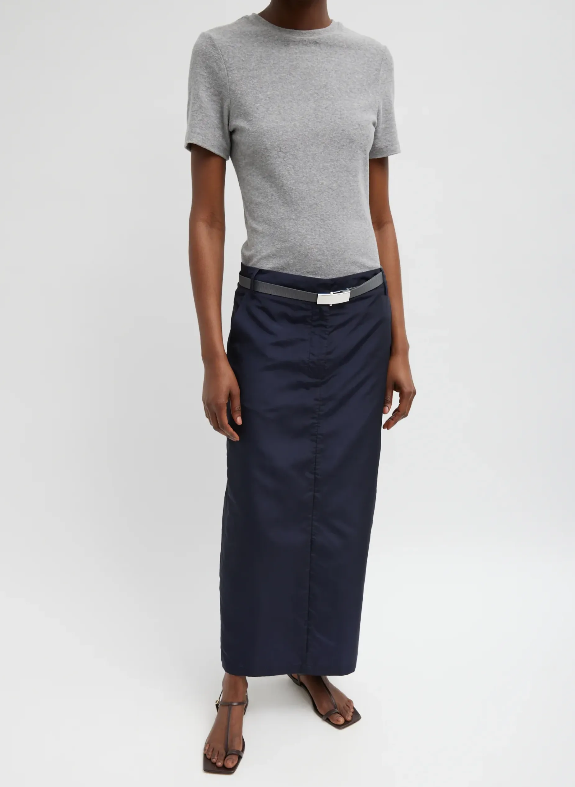 Suits|Skirts>Tibi Silk Nylon Maxi Skirt Navy