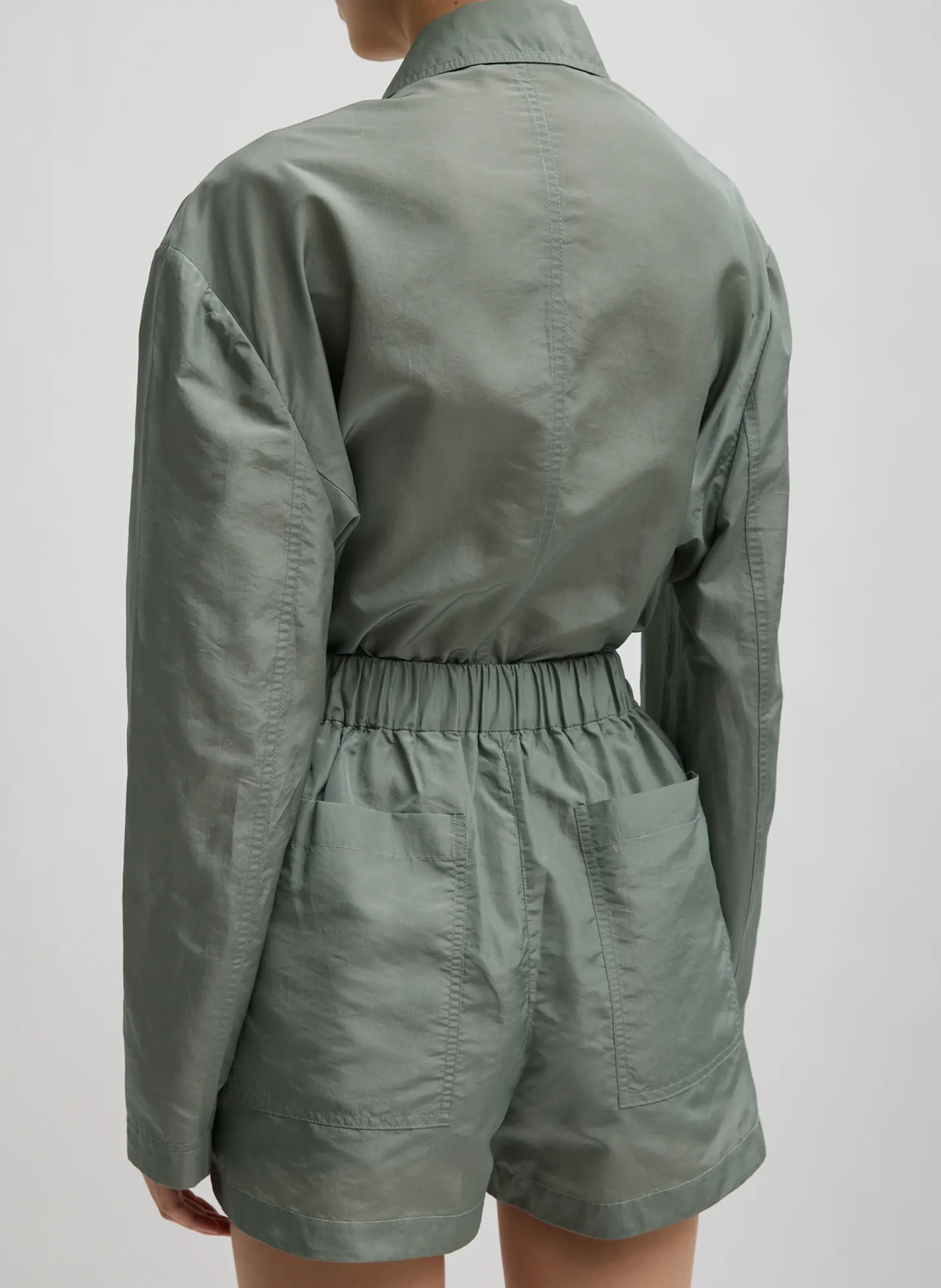 Suits|Pants & Shorts>Tibi Silk Nylon Pull On Shorts Pumice Grey