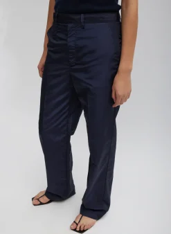 Suits|Pants & Shorts>Tibi Silk Nylon Straight Leg Trouser Navy