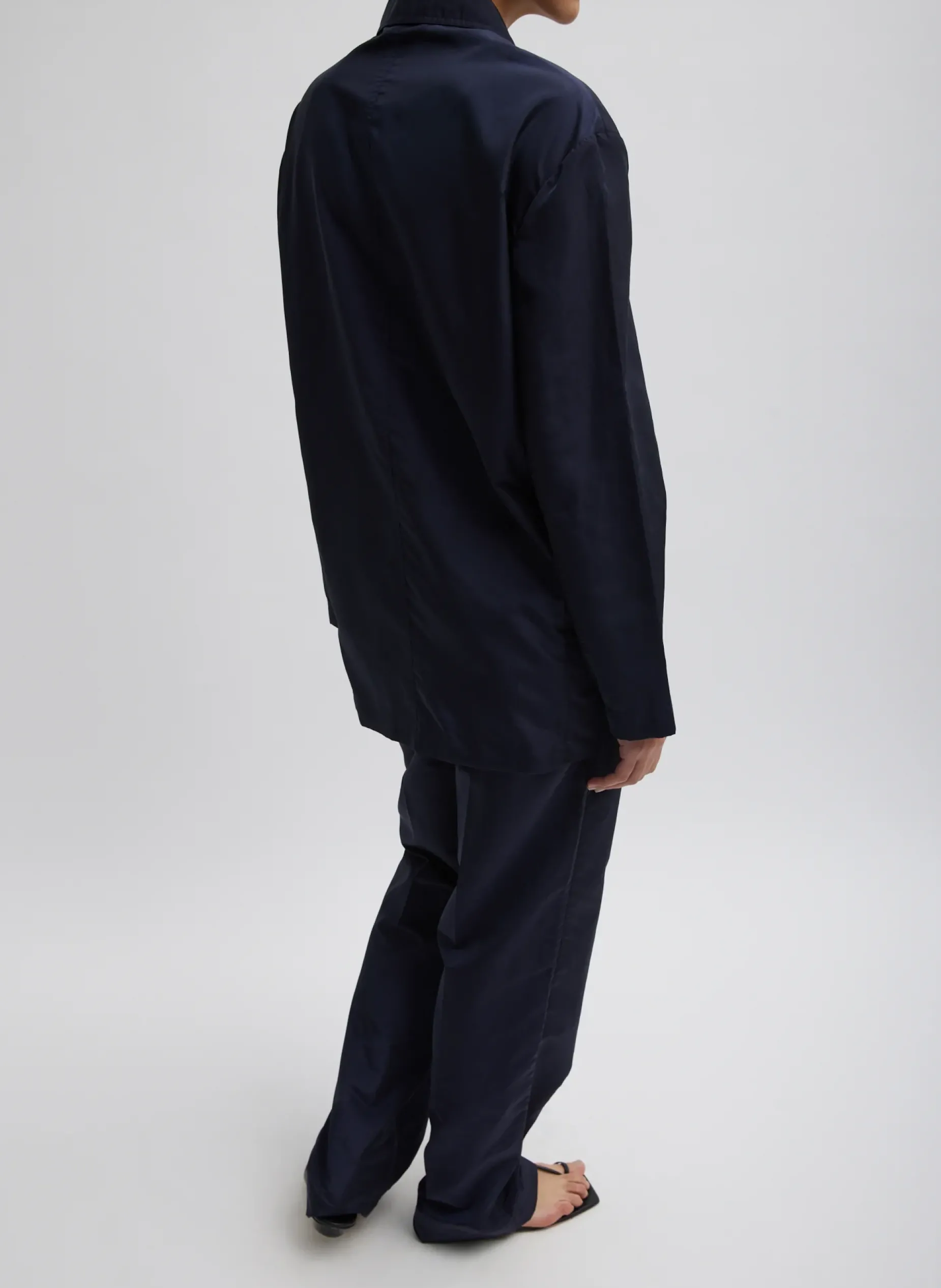 Suits|Pants & Shorts>Tibi Silk Nylon Straight Leg Trouser Navy