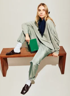 Suits|Pants & Shorts>Tibi Silk Nylon Straight Leg Trouser Pumice Grey