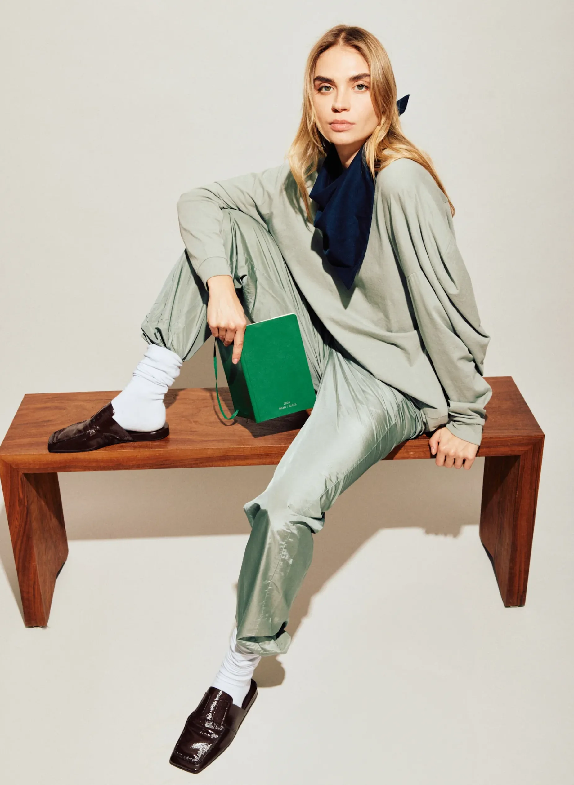 Suits|Pants & Shorts>Tibi Silk Nylon Straight Leg Trouser Pumice Grey