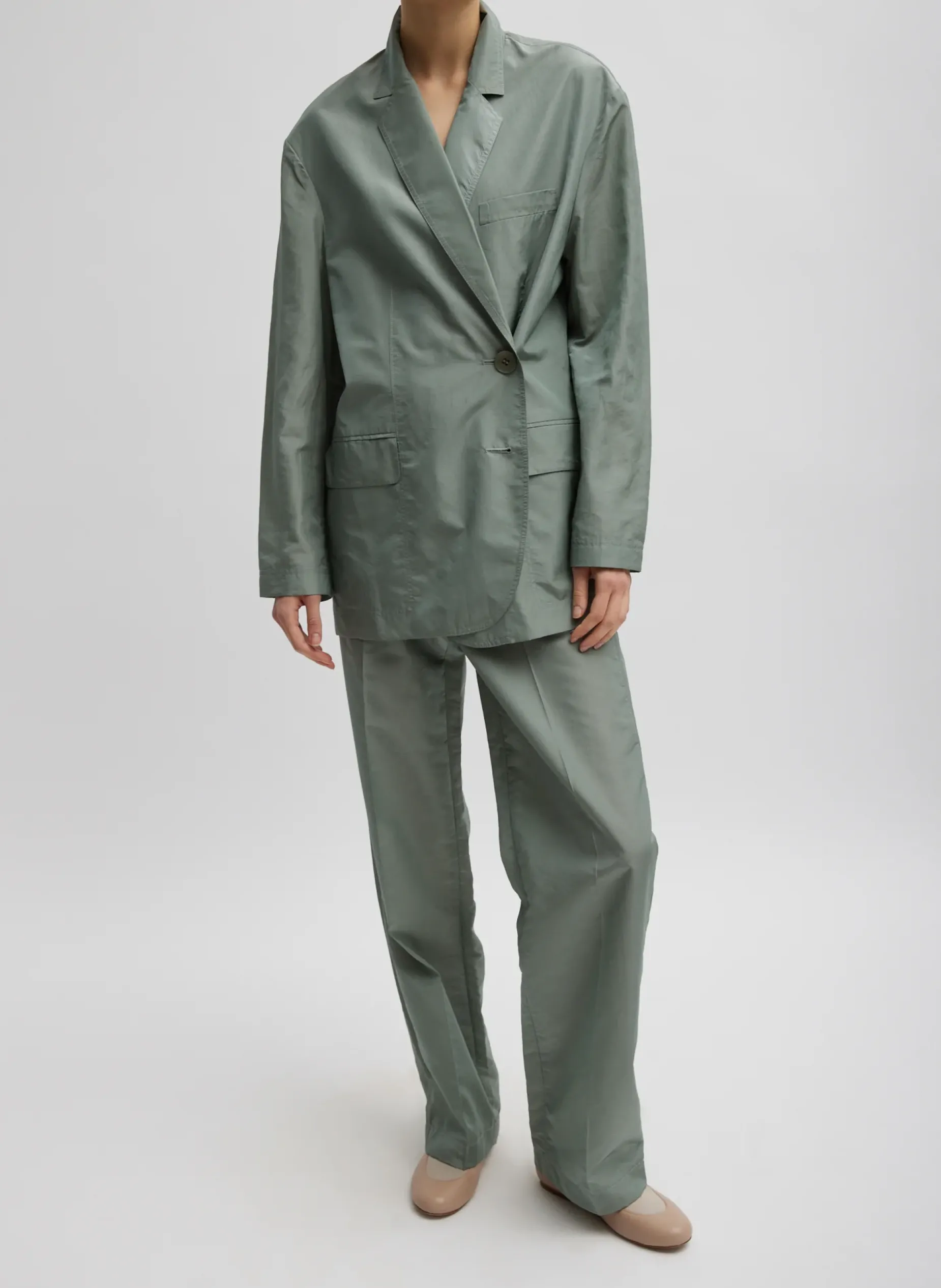 Suits|Pants & Shorts>Tibi Silk Nylon Straight Leg Trouser Pumice Grey