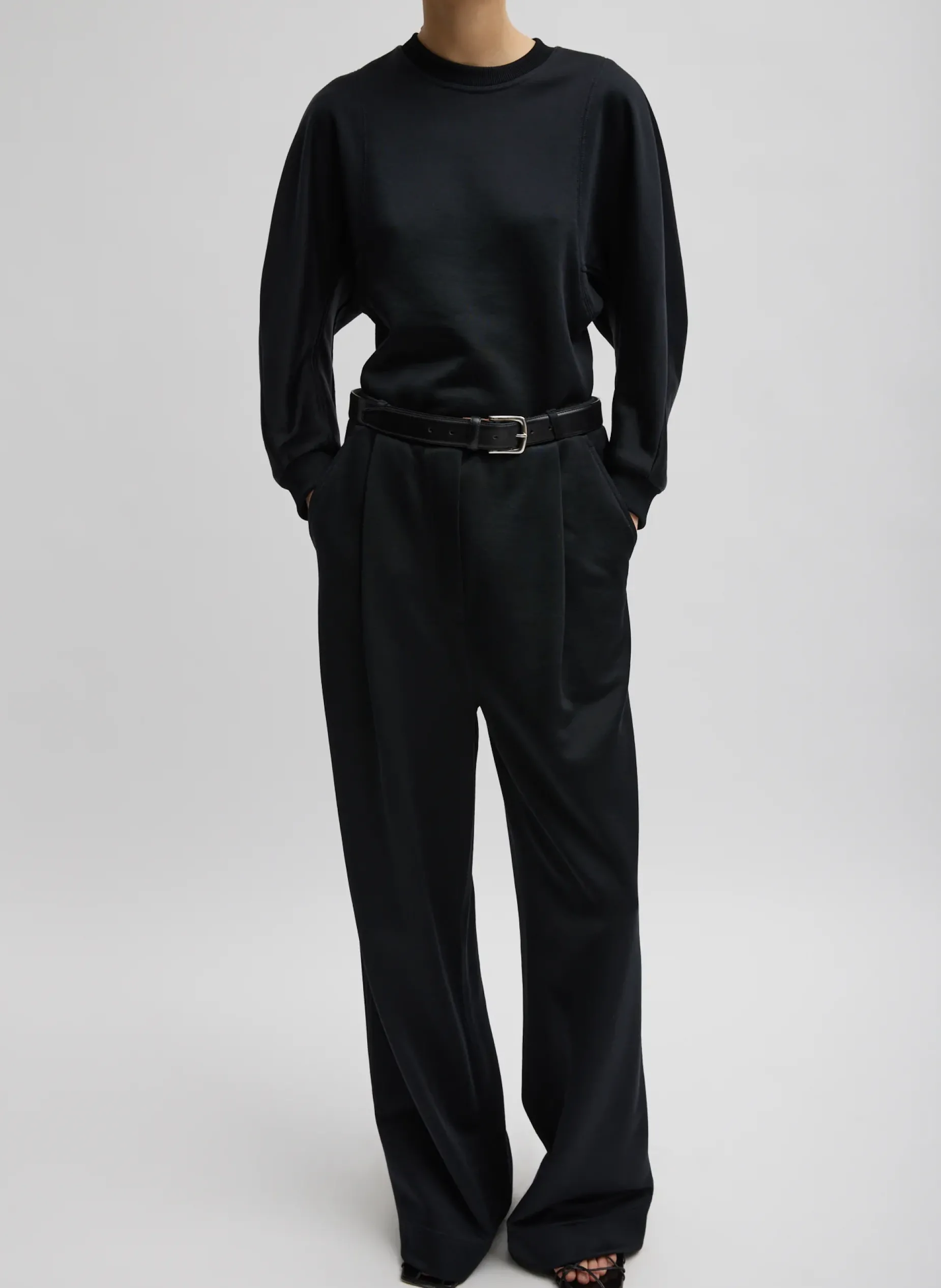Leisure Sets|Pants & Shorts>Tibi Silk Terry Pleated Pull On Pant Black
