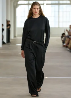 Leisure Sets|Pants & Shorts>Tibi Silk Terry Pleated Pull On Pant Black